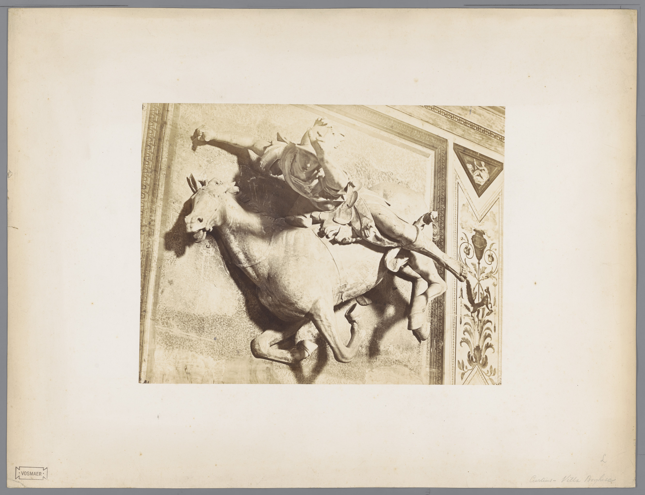 Marble sculpture in a garden, albumen print by Unknown Artist