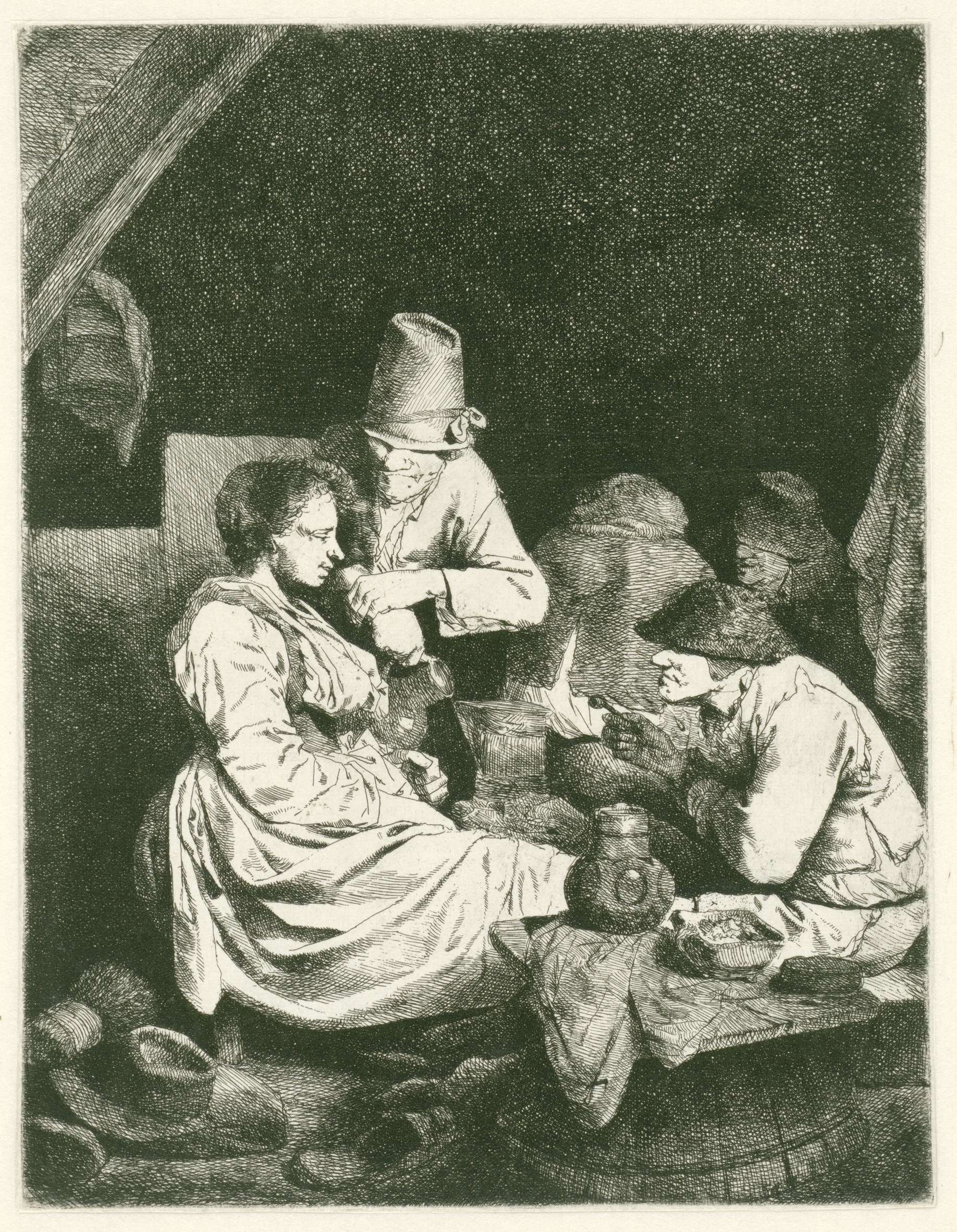 Mannen en jonge vrouw in herberg, by Cornelis Pietersz. Bega, public domain