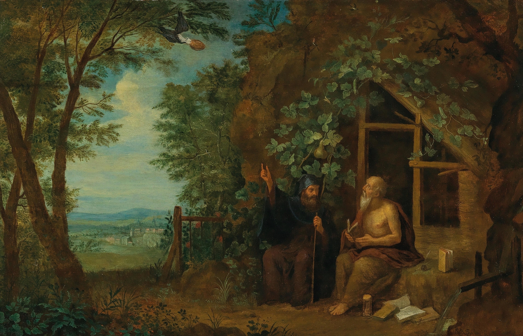 The hermits Paulus and Antonius in a landscape, oil on canvas by Balthasar Beschey