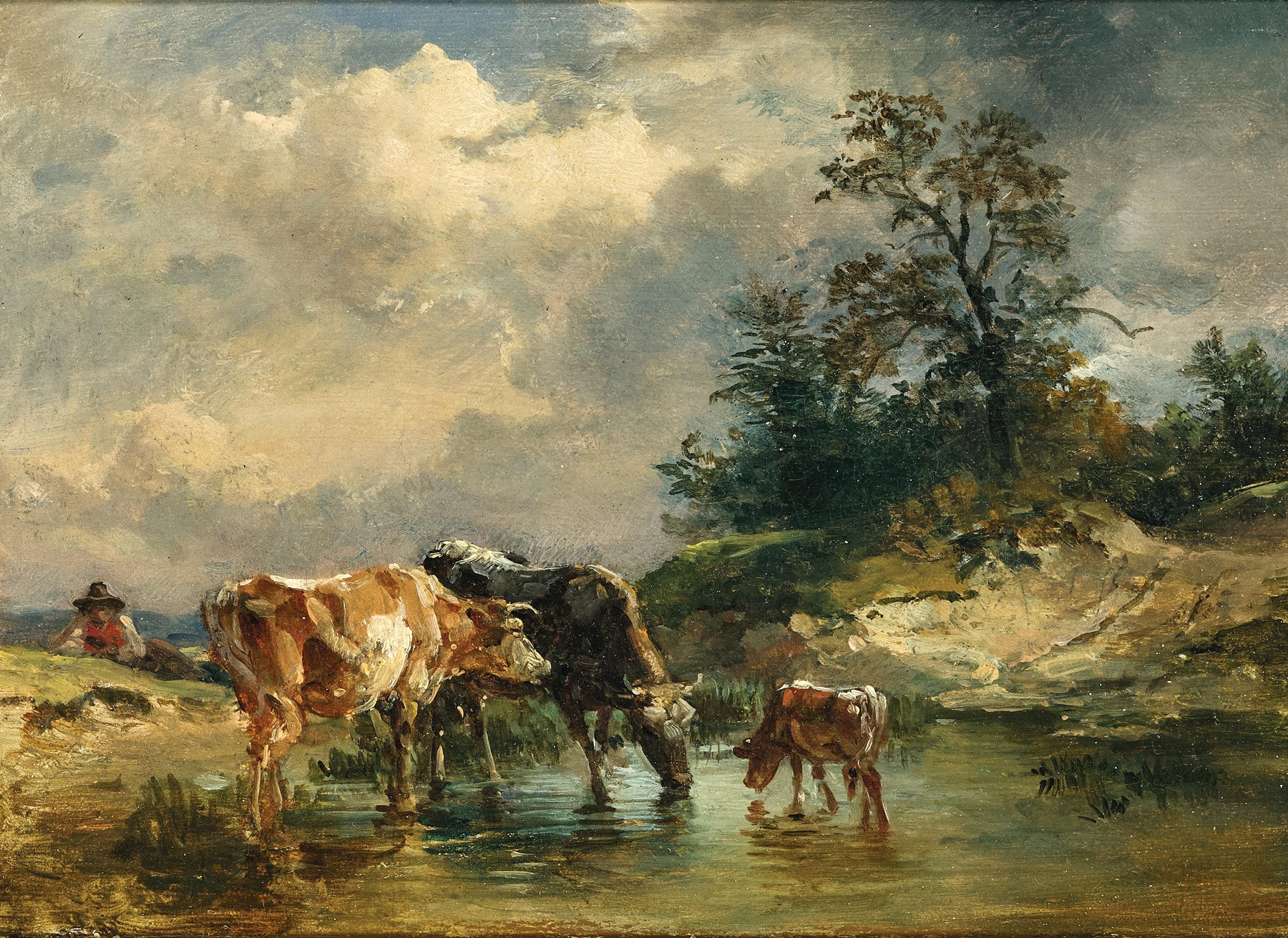 Cows near a Watering Place, oil painting by Friedrich Gauermann