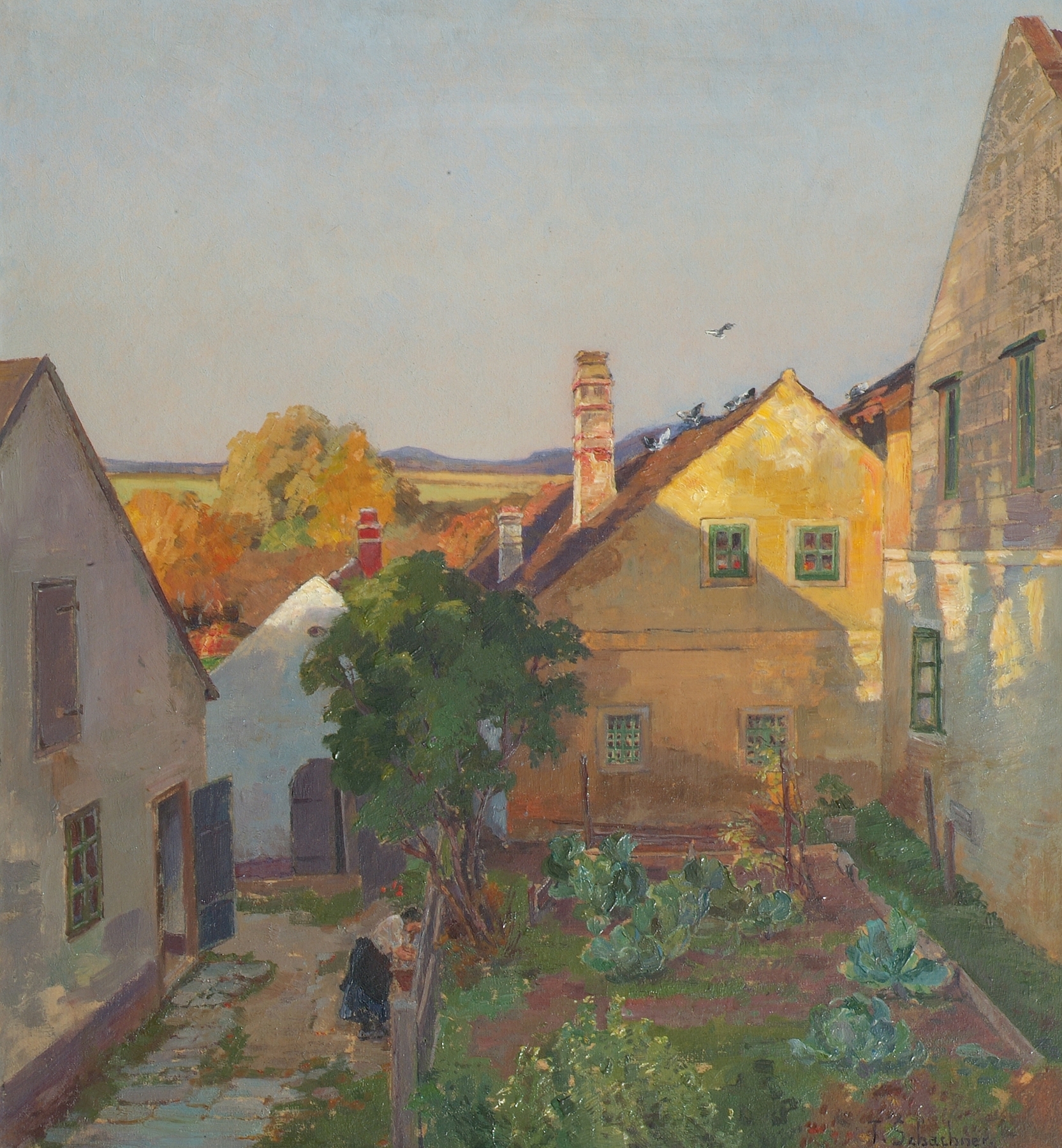 Landscape in warm sunlight by Therese Schachner, before 1917, unknown medium