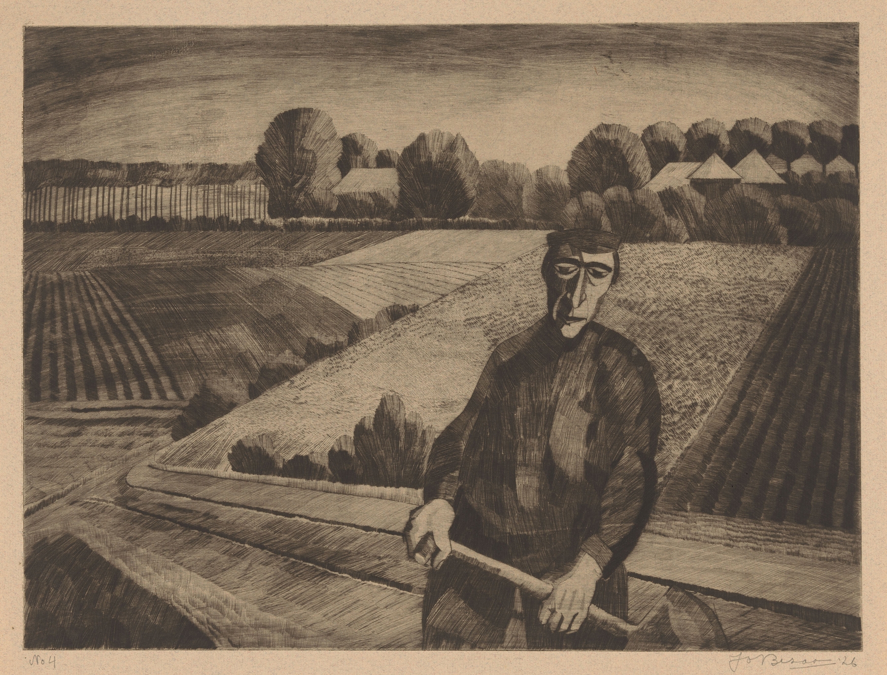 Figurative artwork by Jo Bezaan depicting a laborer with tools, 1926, Realism