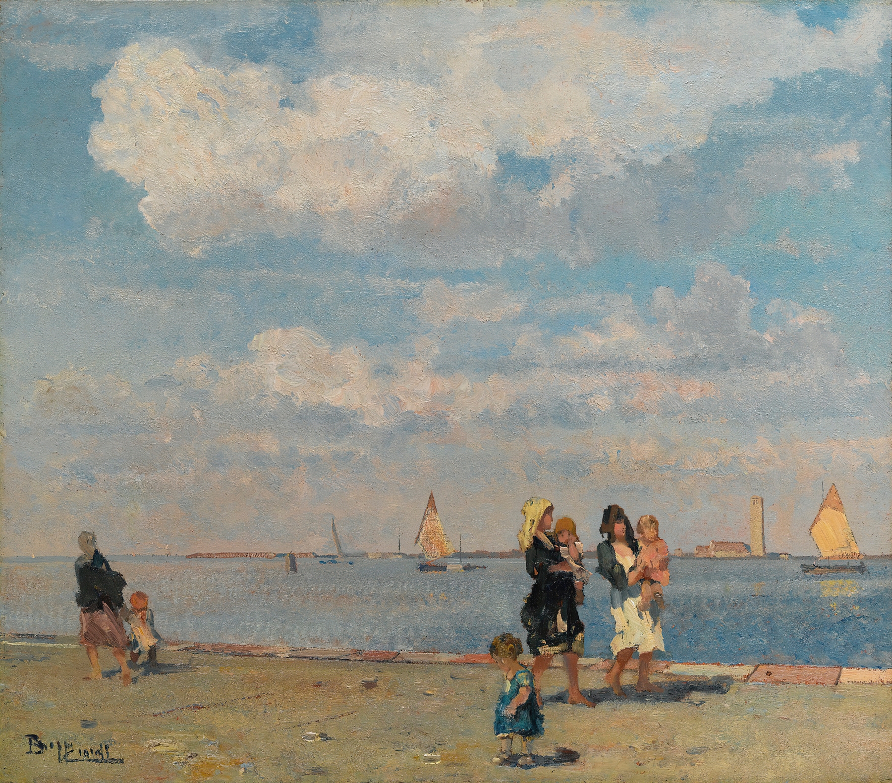 Walking along the water, Venice, by Beppe Ciardi, public domain