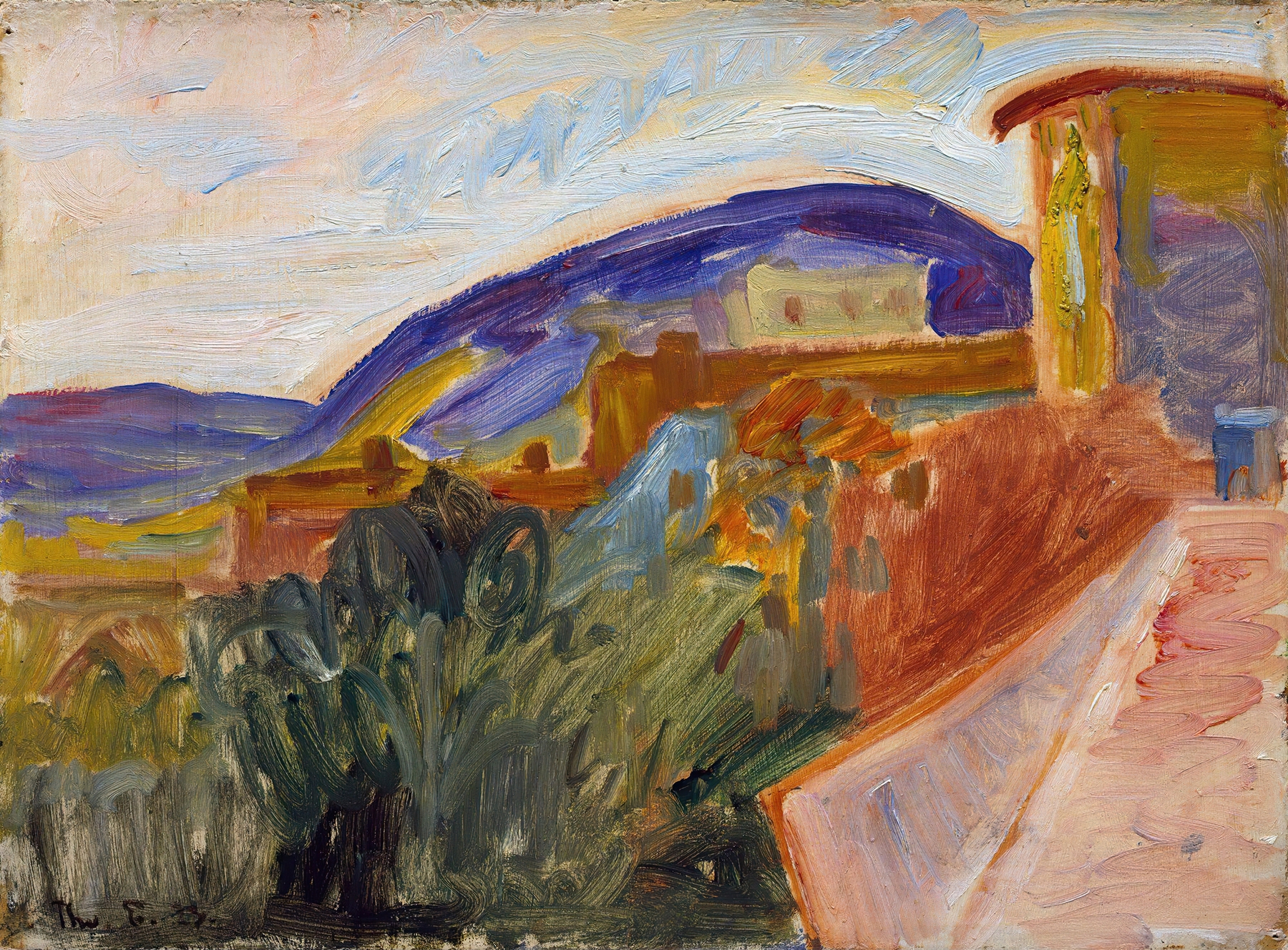 Landscape with rolling hills and light, oil painting by Thorvald Erichsen, 1933