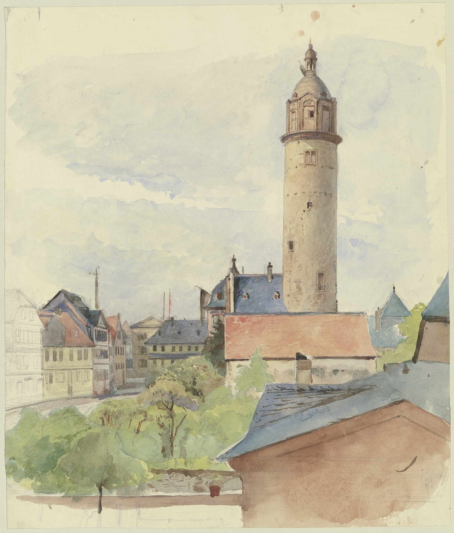 Höchst Castle by Jakob Becker, oil on canvas, depicting a twilight scene with glowing windows.