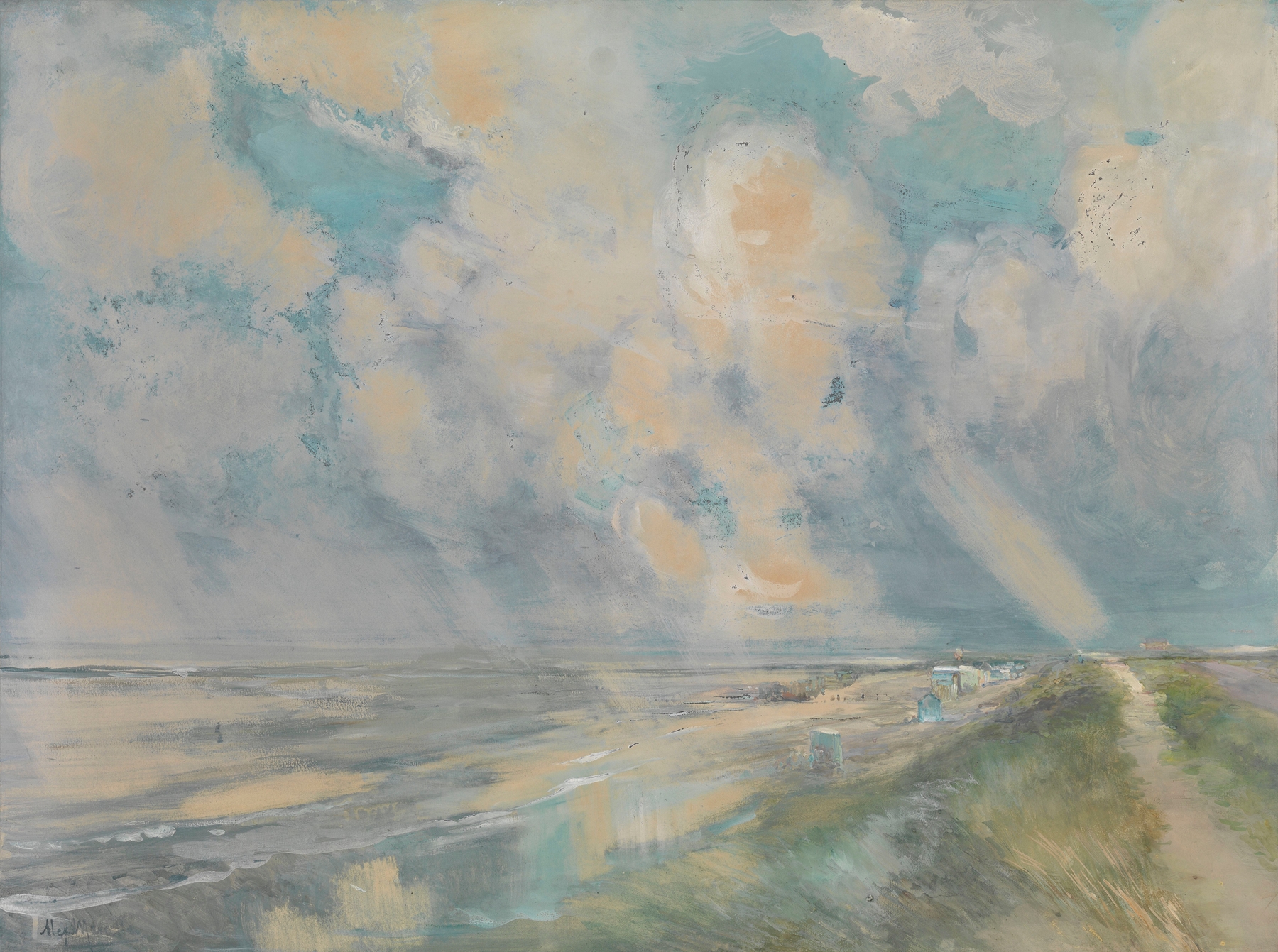 Post-Impressionism landscape by Alexander Marcette depicting a sky with rainfall and sunshine.