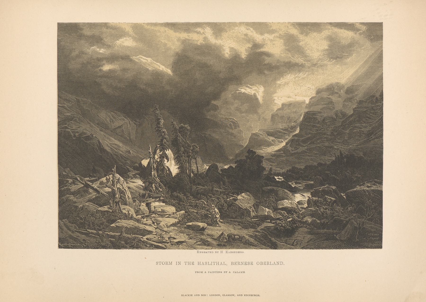 A.‎ ‎Calame – Storm‎ ‎in‎ ‎the‎ ‎Haslithal,‎ ‎Bernese‎ ‎Oberland, by Theodor Gsell Fels, public domain