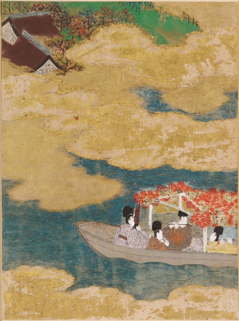 Gold illustration by Tosa Mitsunobu depicting trefoil knots from the Tale of Genji.