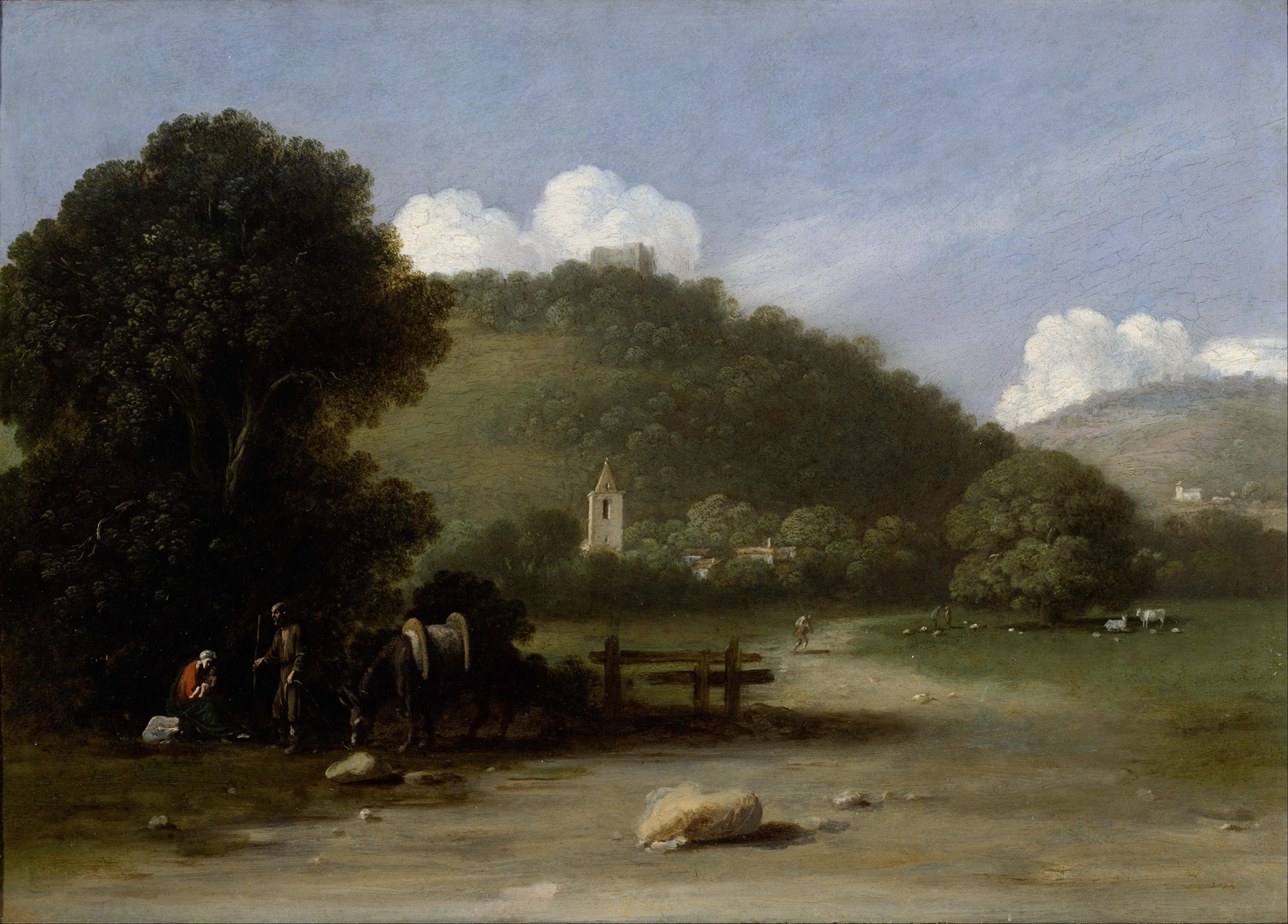 Landscape with the Rest on the Flight into Egypt, oil on canvas by Goffredo Wals showing the holy family under a tree.