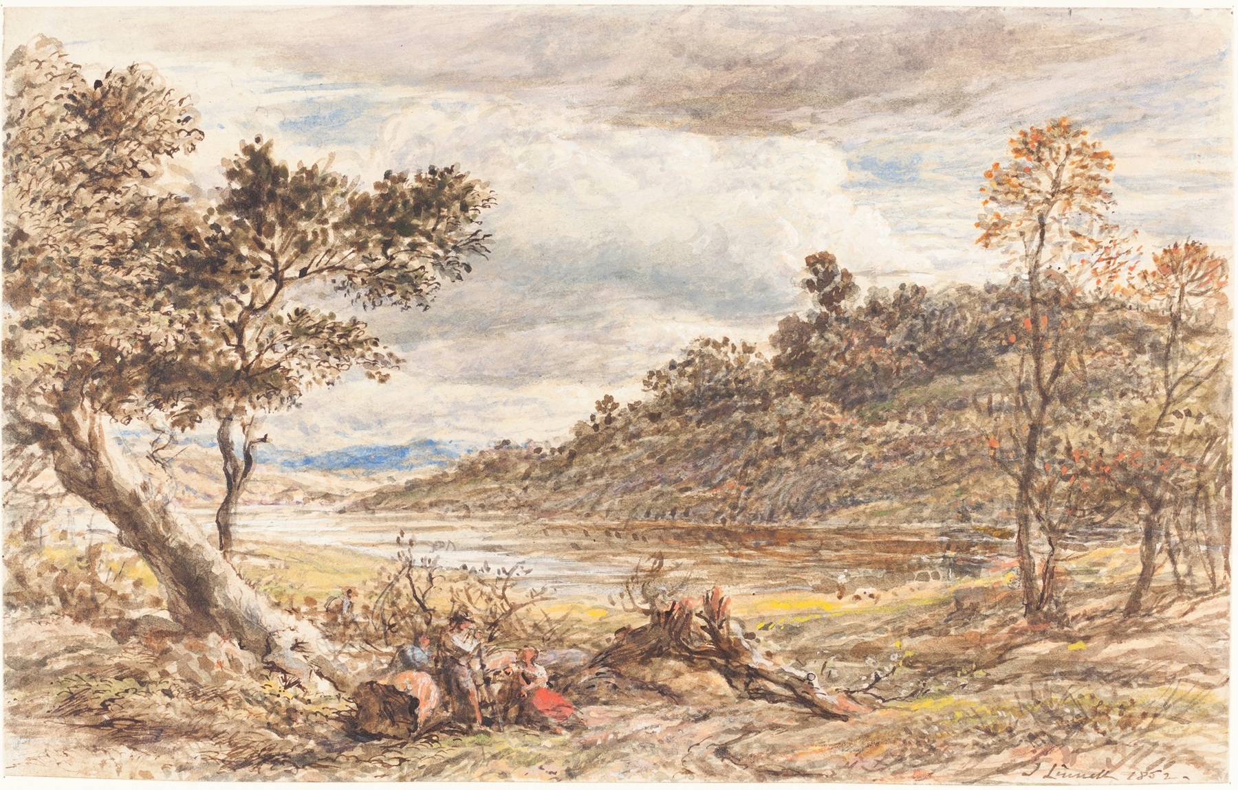 Travelers Resting by a Fallen Tree, by John Linnell, public domain