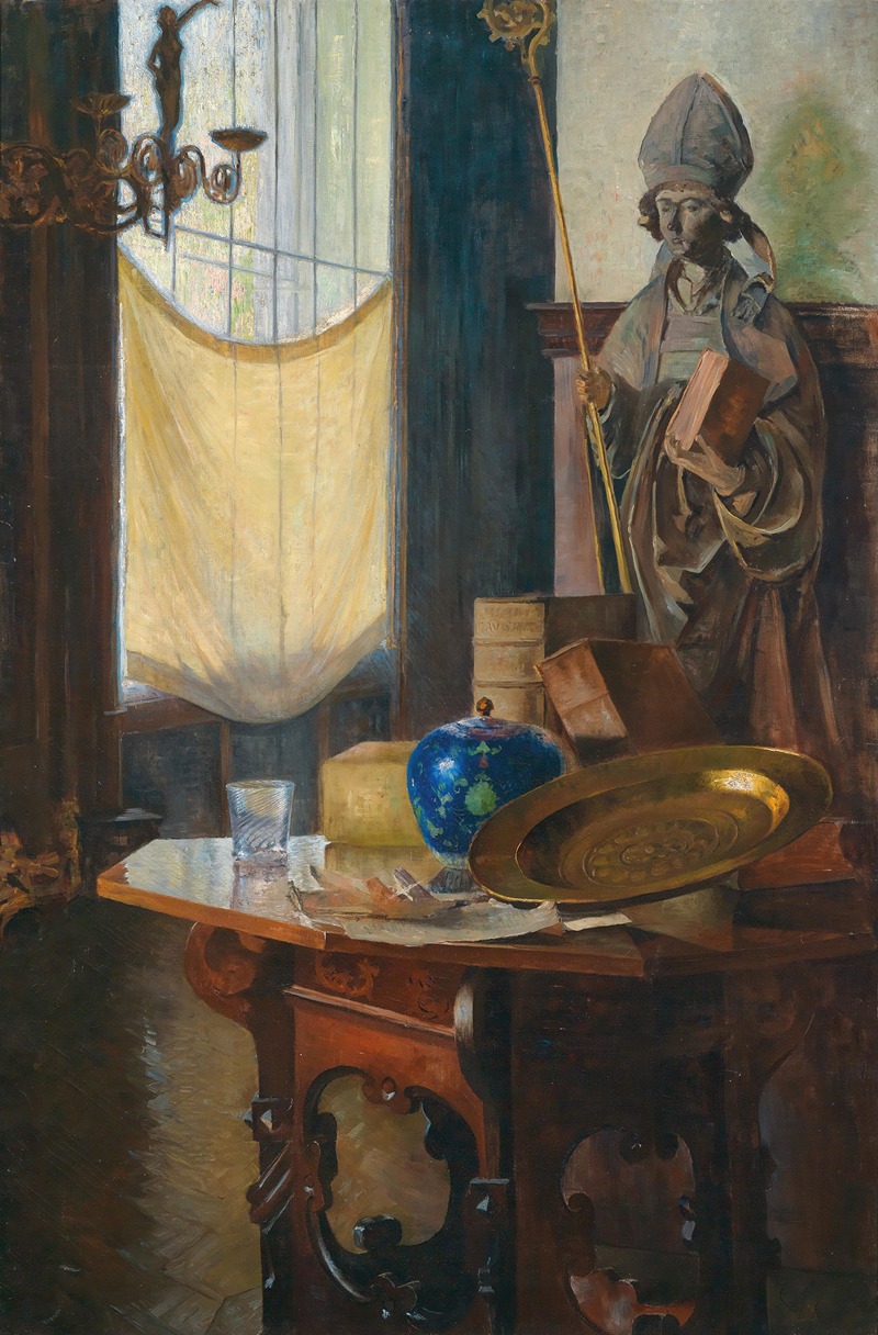 Carl Moll's 'View of the studio' captures a serene artist's workspace.