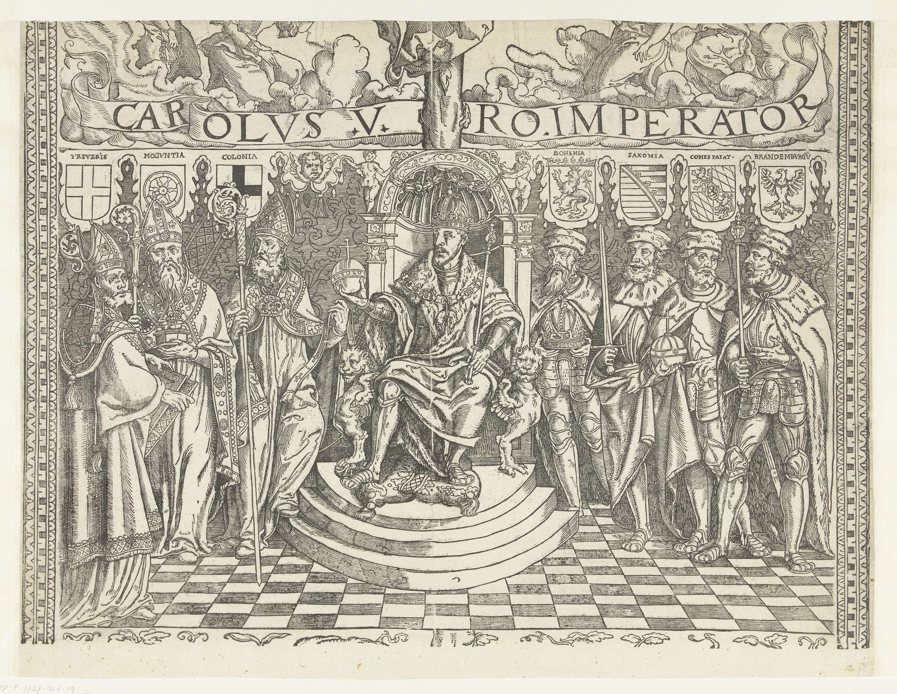 Historical drawing on paper by Robert Péril depicting a family tree.