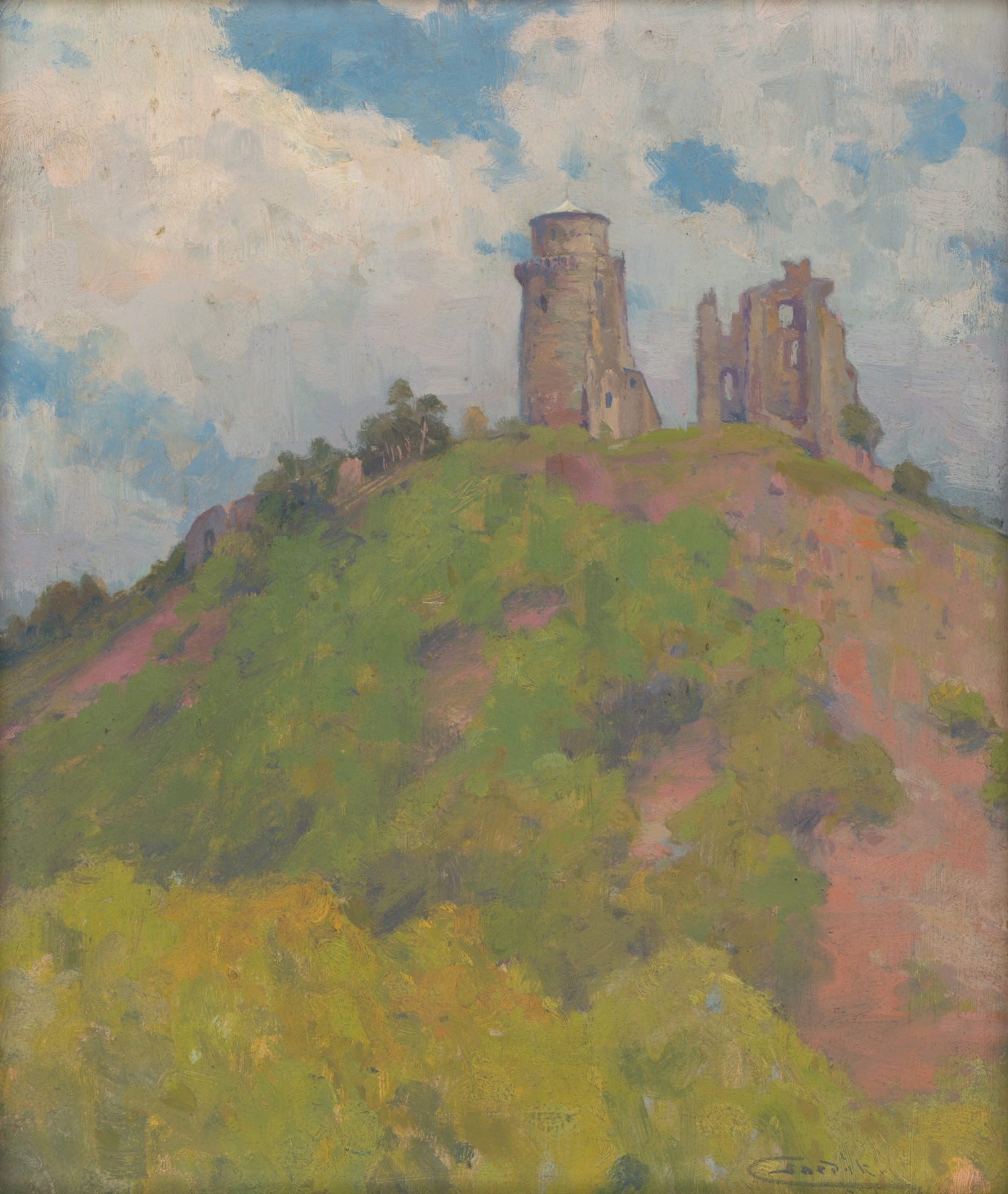 The ruins of Slane Castle, oil on canvas by Ľudovít Čordák