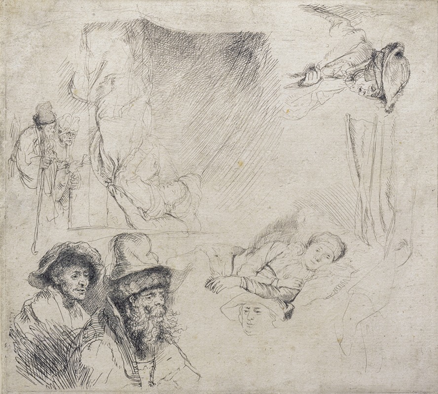 Rembrandt's 'Sheet of Studies' depicts a woman lying ill in bed, showcasing his skill in capturing human emotion.