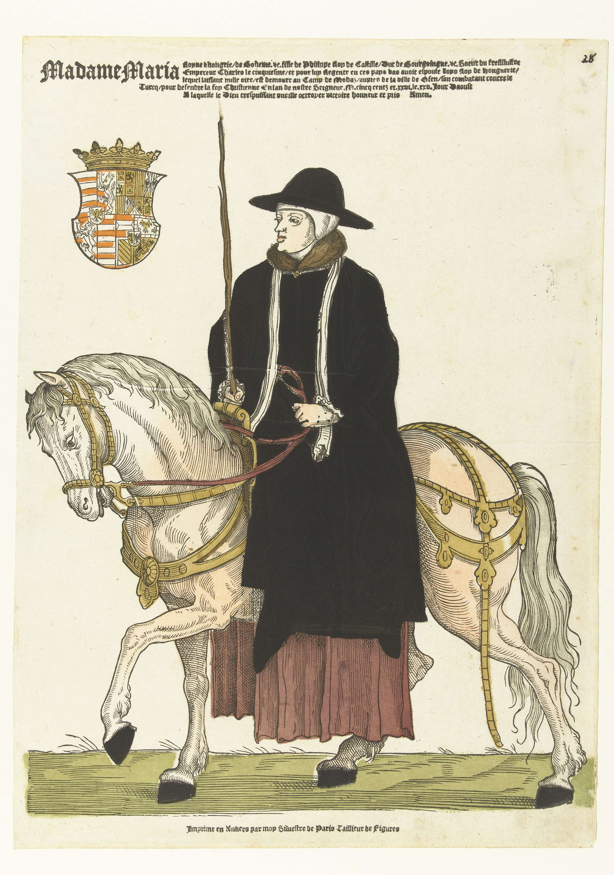 Portret van Maria van Hongarije te paard, by Cornelis Anthonisz., public domain