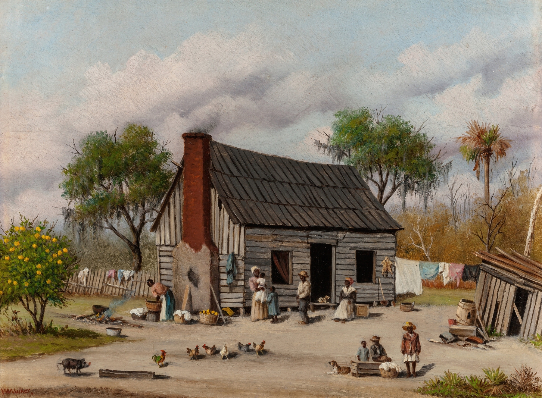 Sharecroppers gather in a yard, oil on canvas by William Aiken Walker