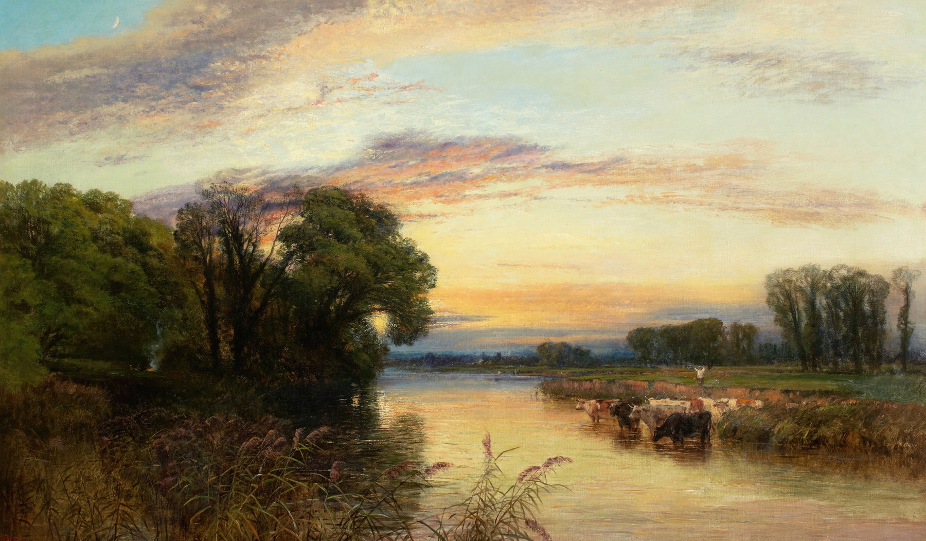 Pastoral Landscape by George Vicat Cole, oil painting depicting a brook and lush greenery.
