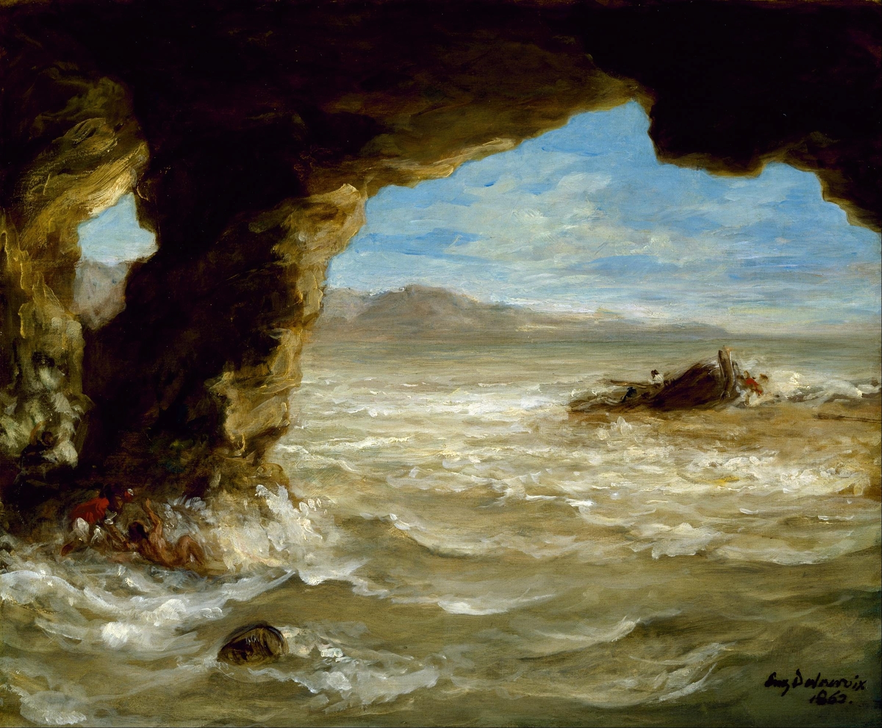 Shipwreck on the Coast, by Eugène Delacroix, public domain