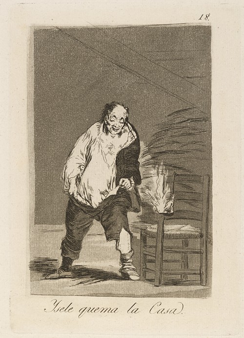 Francisco de Goya's painting depicts a dramatic scene of a house on fire.