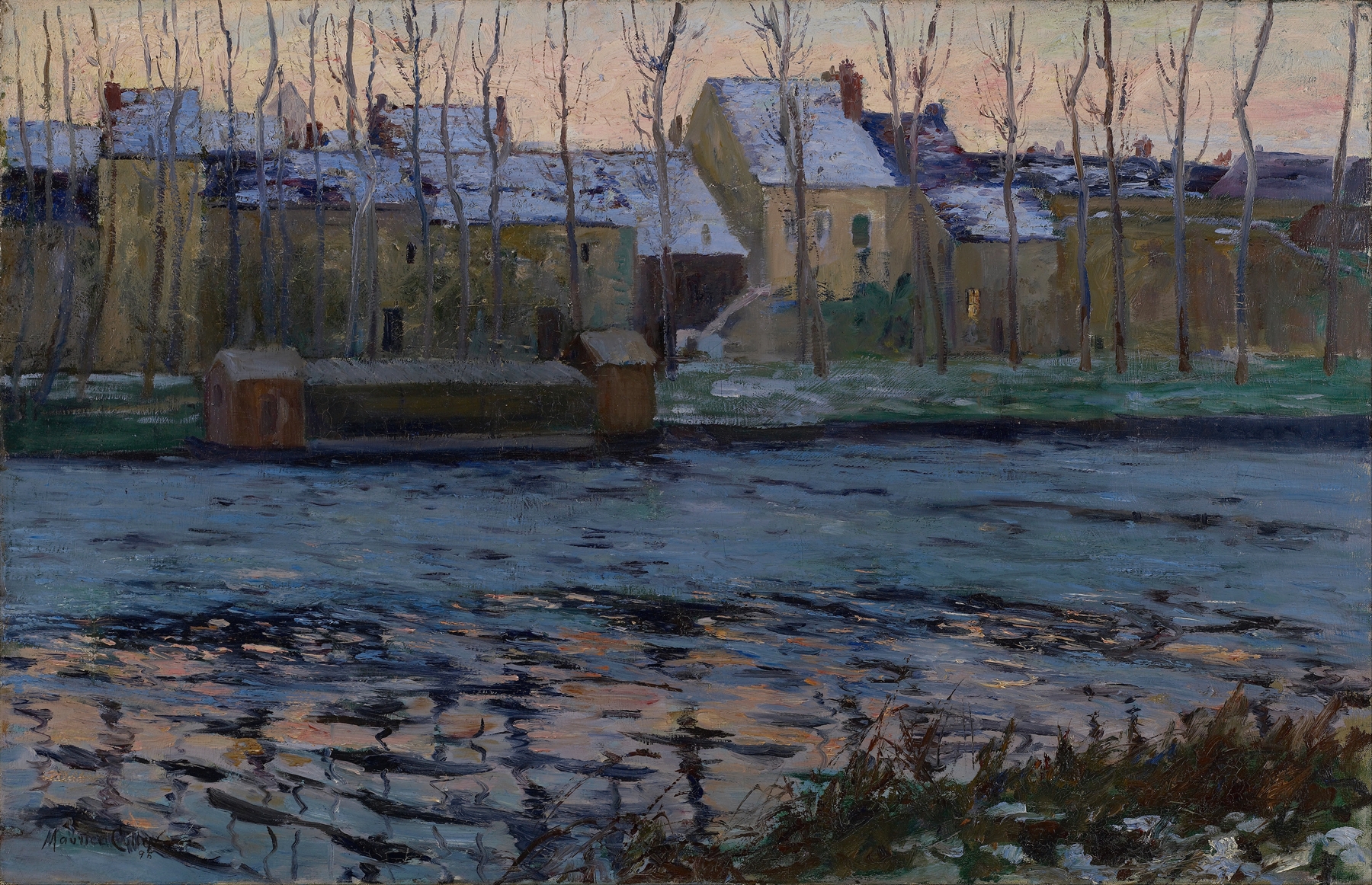 Winter landscape with a river and snow-covered trees by Maurice Galbraith Cullen, Impressionism