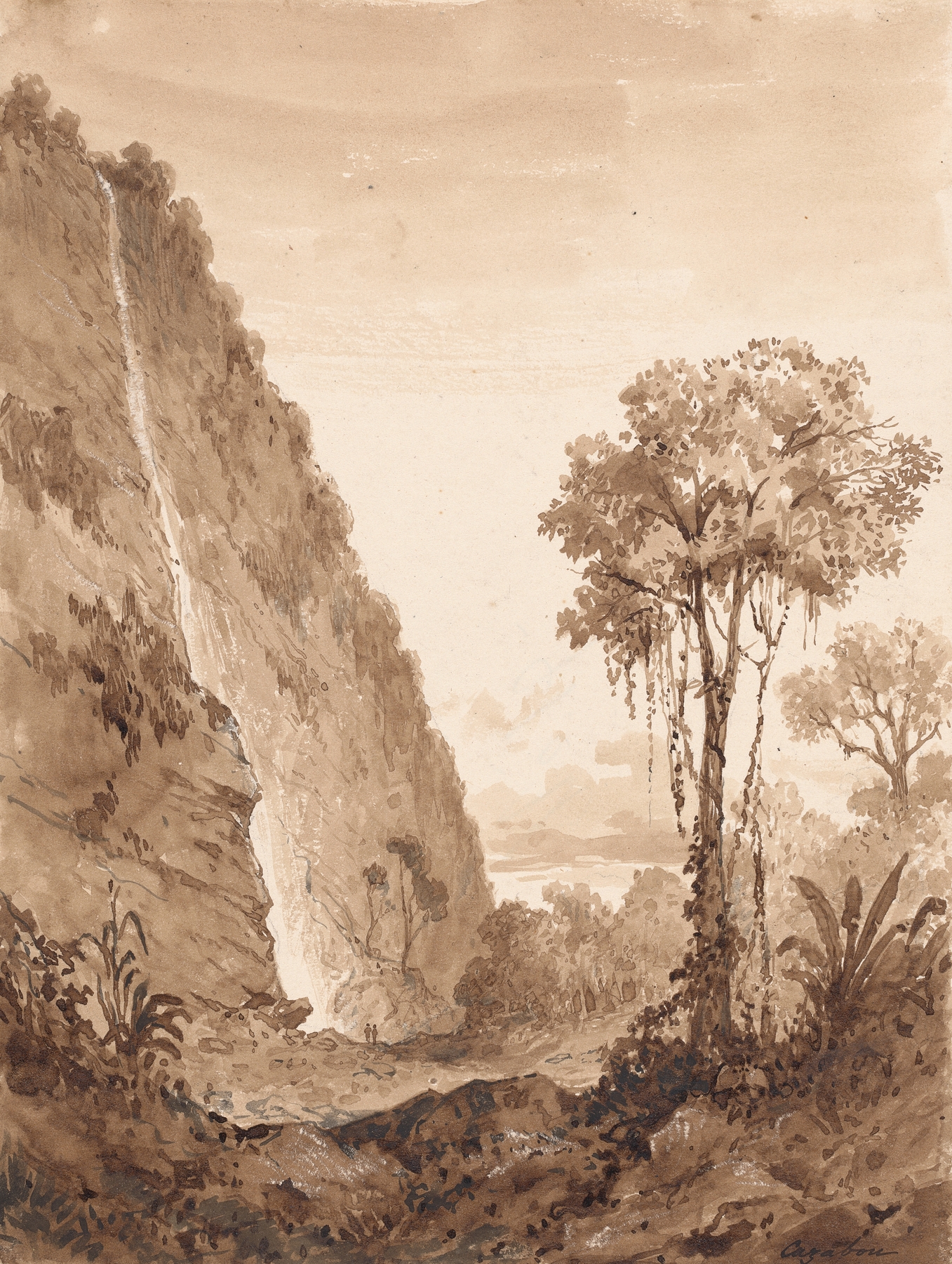 Maraccas Waterfall oil on canvas by Michel Jean Cazabon, depicting a vibrant landscape with a waterfall.