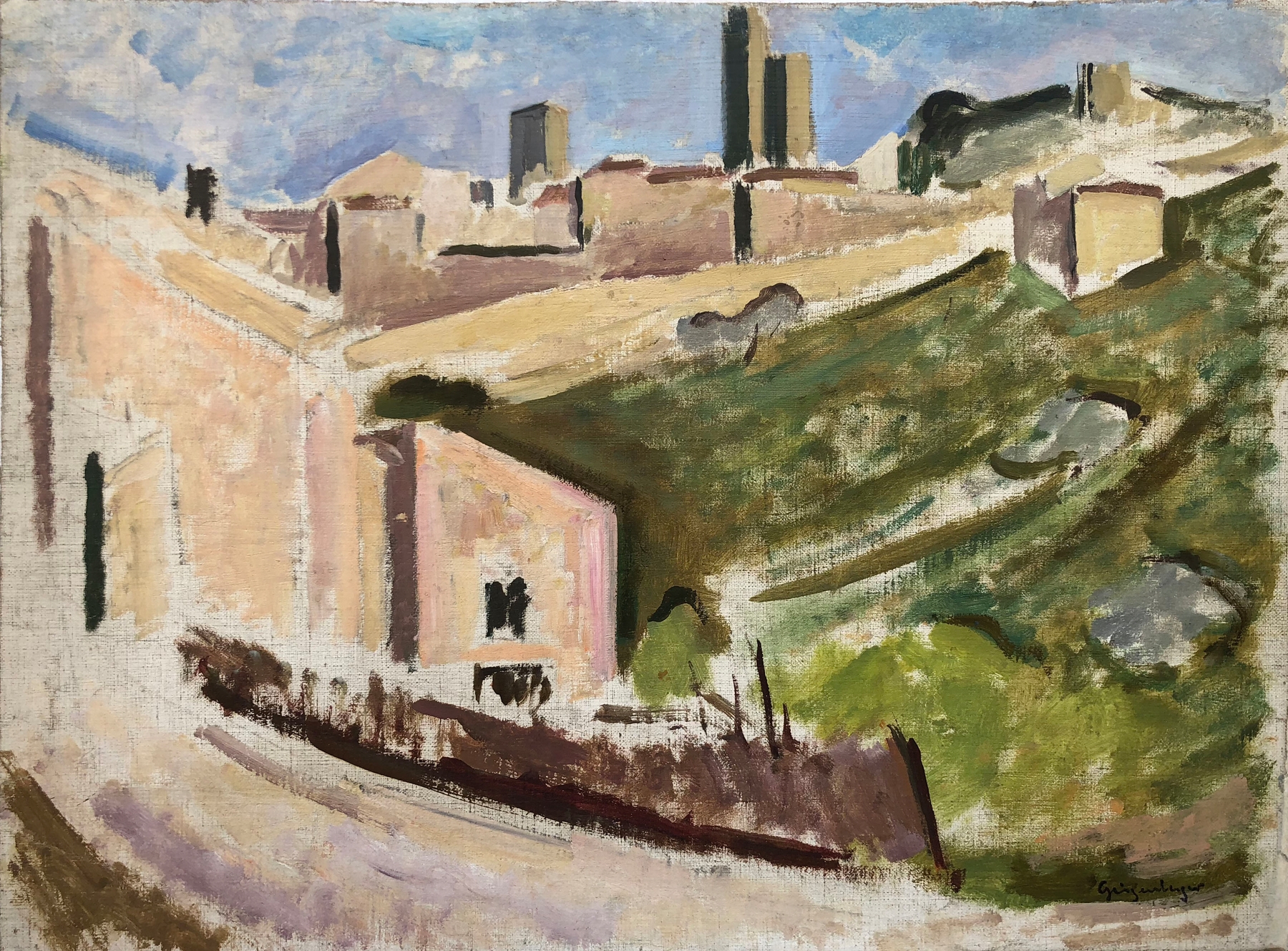 Südliche Stadt auf einem Hügel, by Otto Geigenberger, public domain