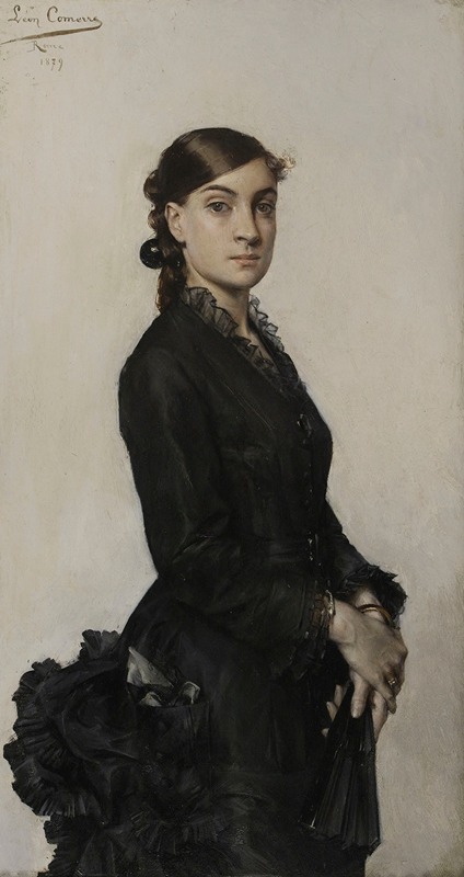This painting depicts a woman in a black dress, showcasing the elegance of the early 20th century.