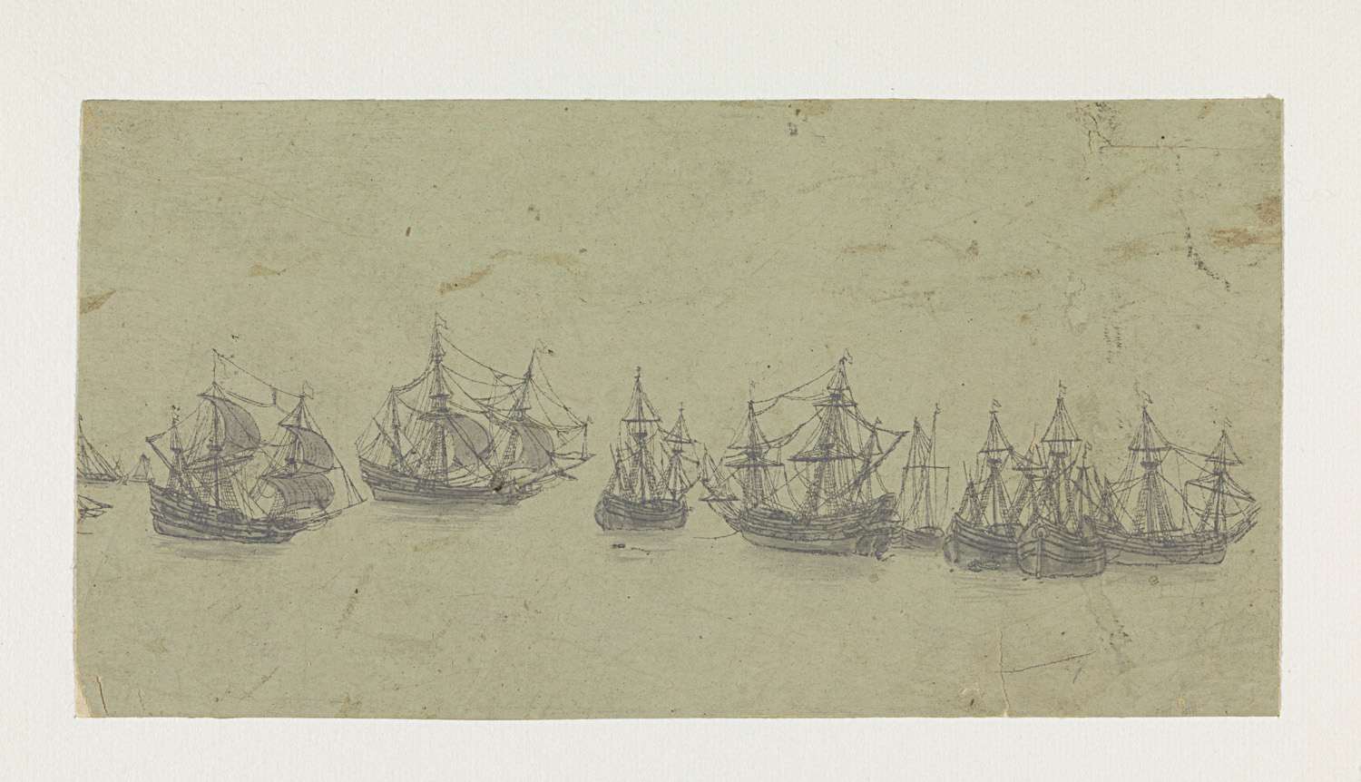 Frieze with Ships in a Roadstead, etching by Hercules Segers depicting ships on calm water
