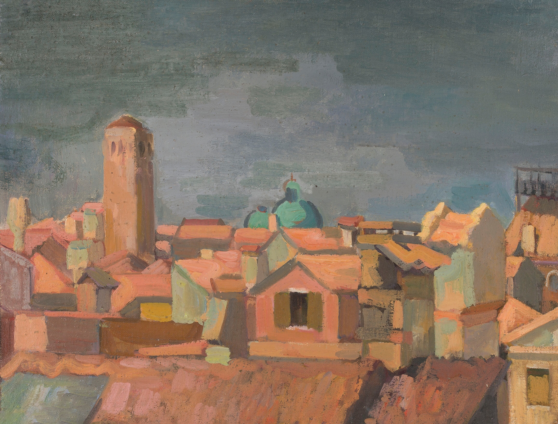 Landscape of an Italian city at dusk by Franciszek Bartoszek