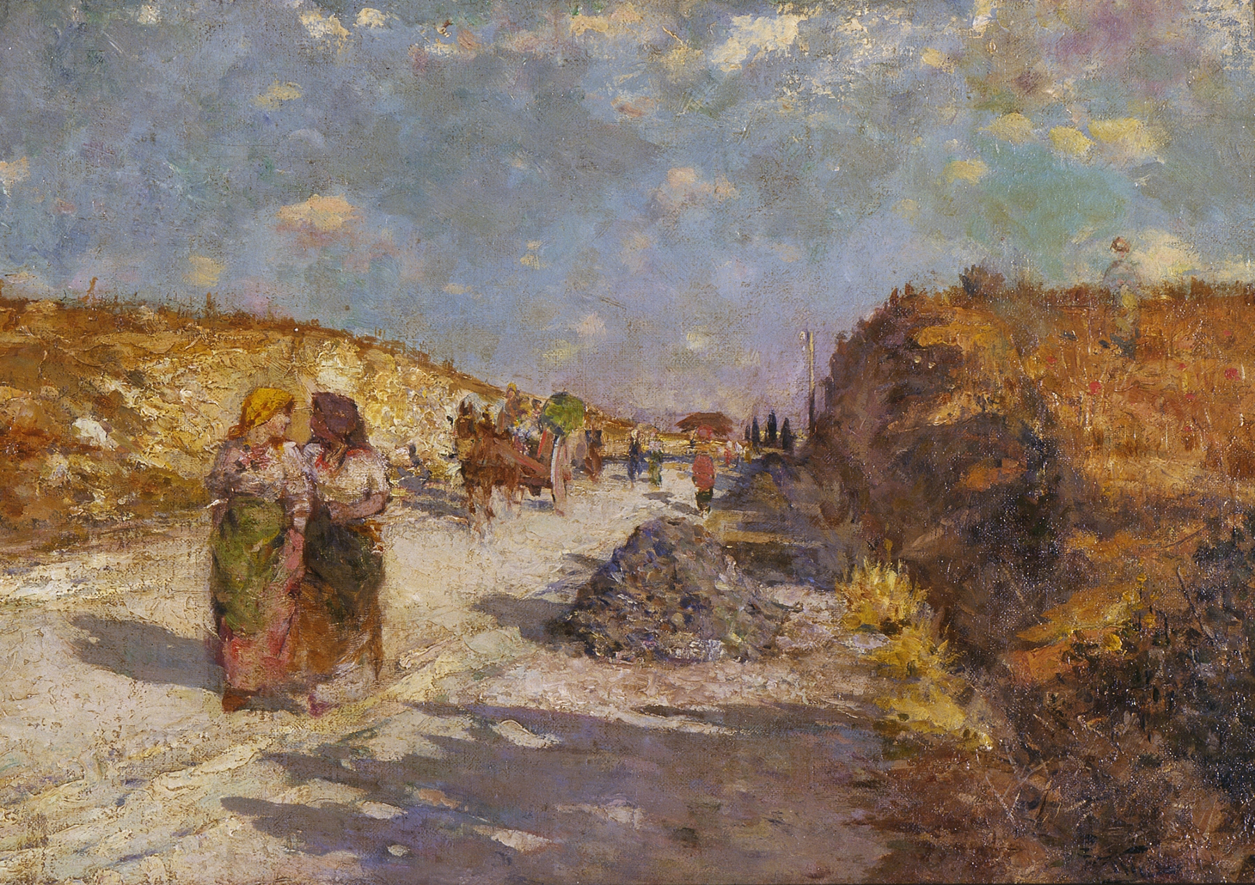 Market day scene in Rome, oil on canvas by Girolamo Nerli