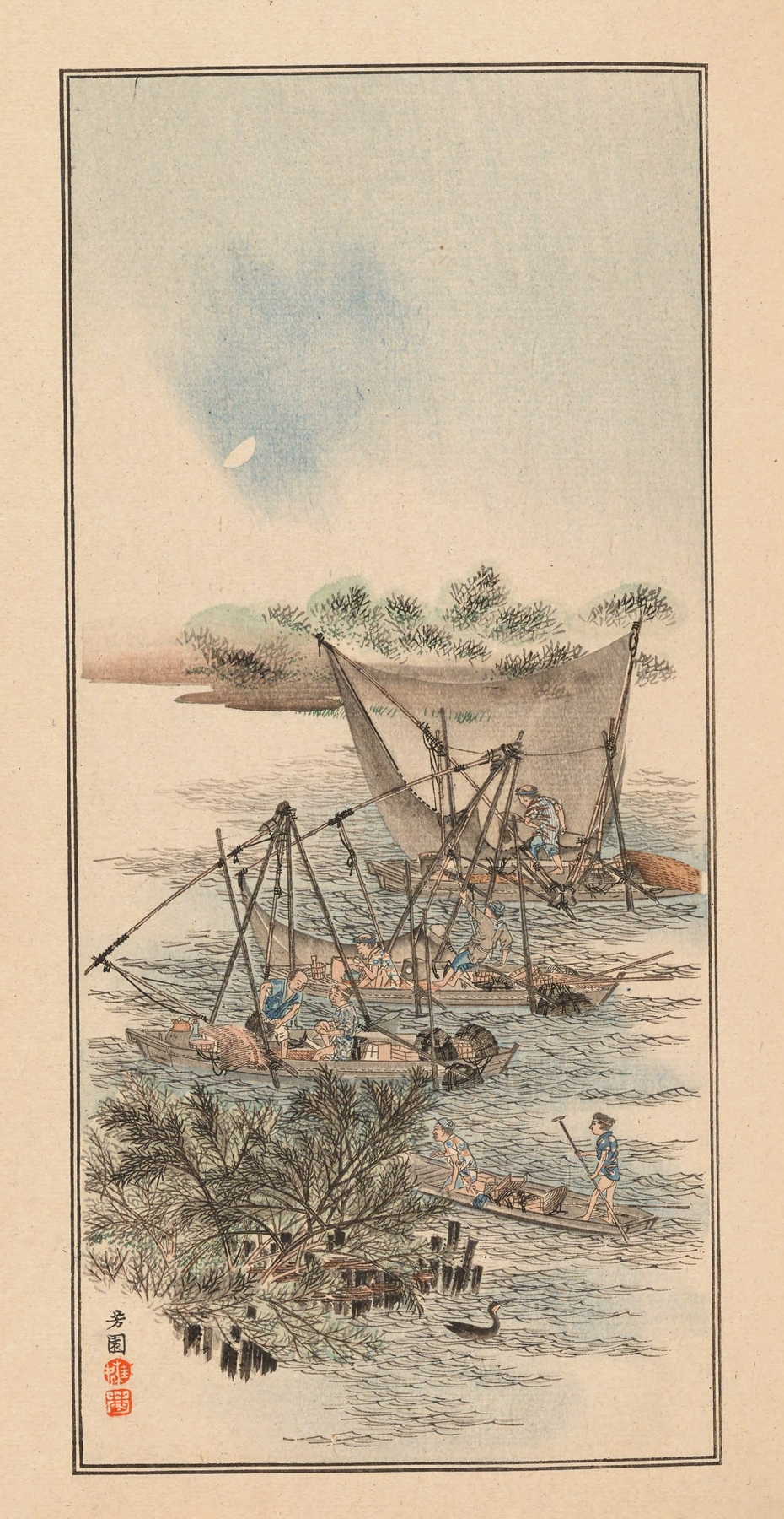 Figurative work by Nanbara Sakujirō, depicting a lone figure in blue and gray hues, Ukiyo-e style