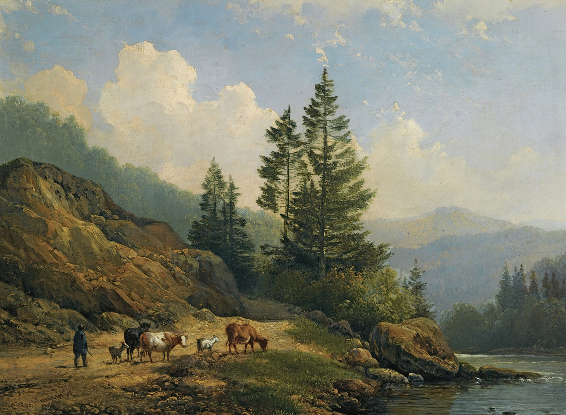 A Herd With Cattle In A Mountainous Landscape by Hendrikus van de Sande Bakhuyzen, oil painting
