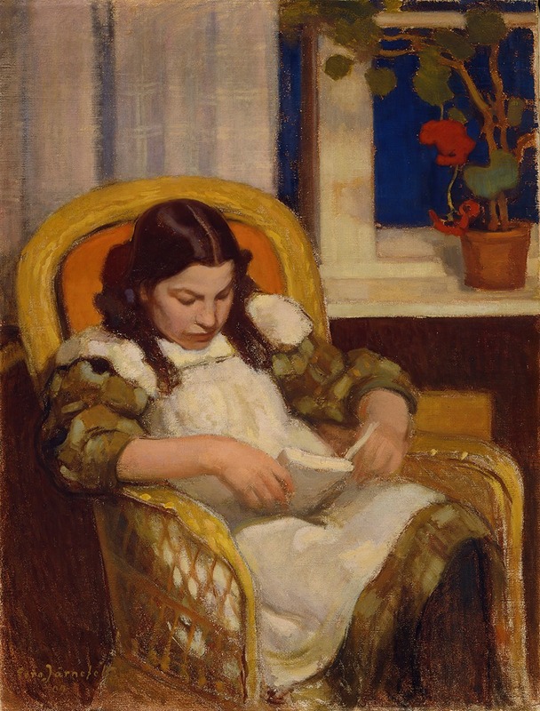 A young girl deeply engrossed in reading a book.
