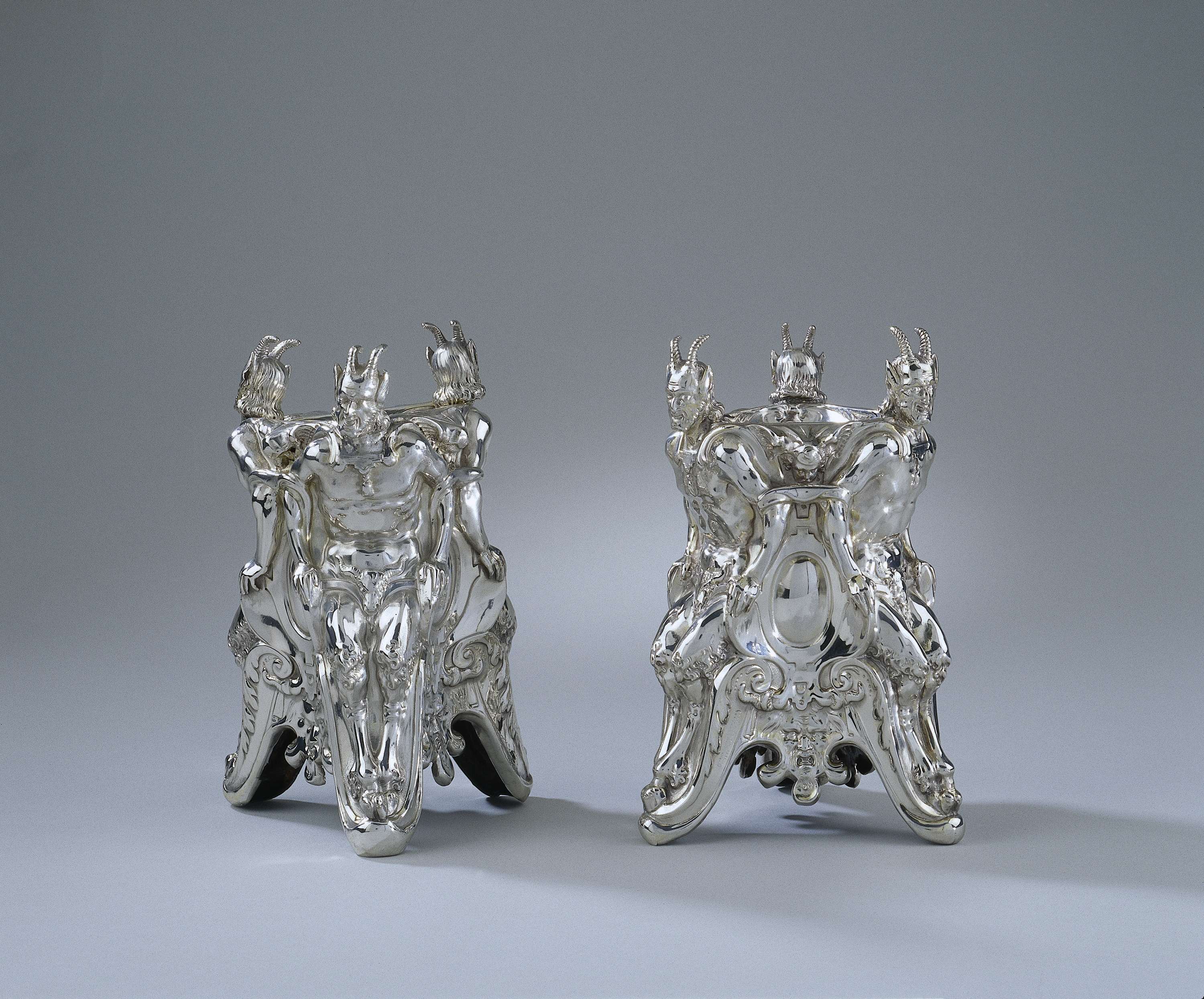 Two salt-cellars with satyrs, by Adam van Vianen (I), public domain