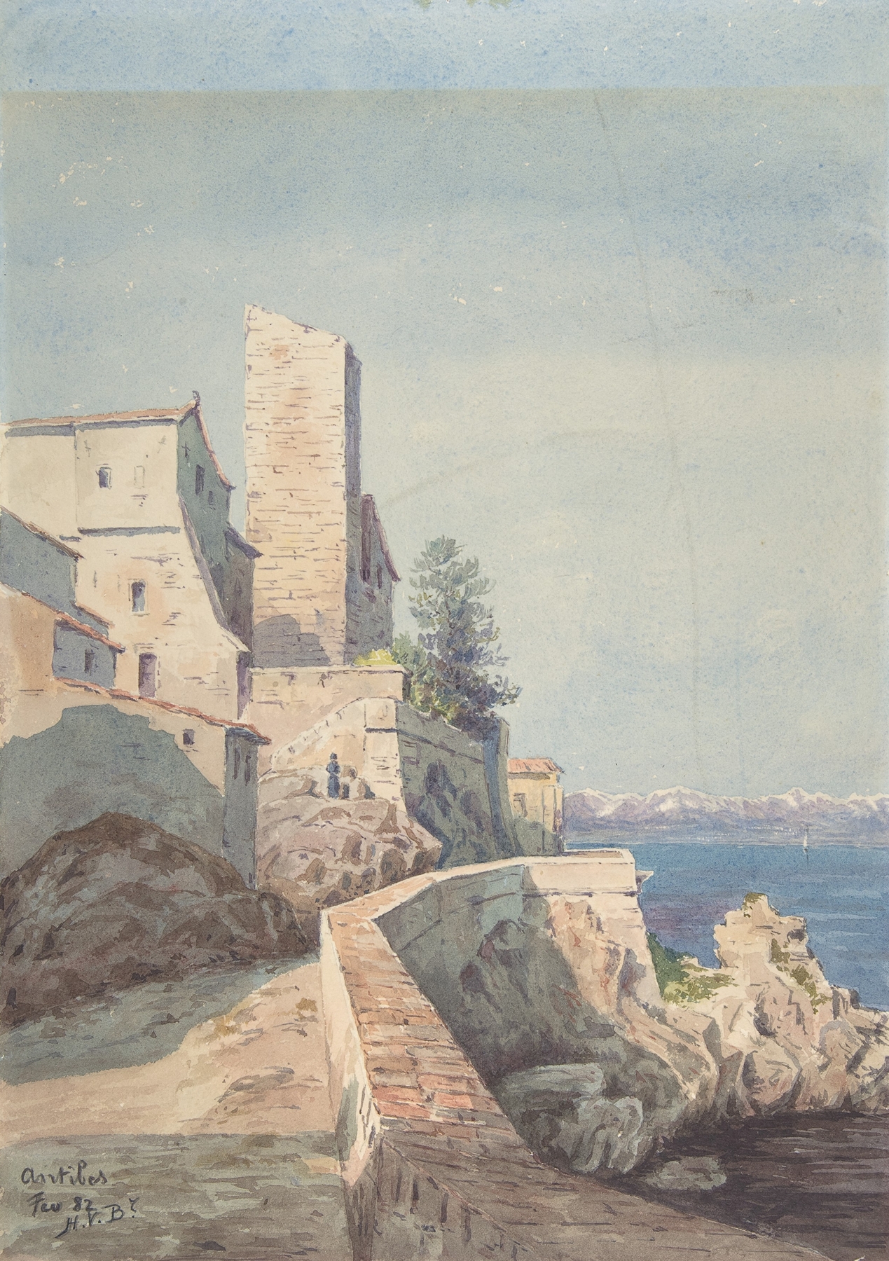 Oil on canvas by Henry Victor Burgy depicting a vibrant marine landscape of Antibes.