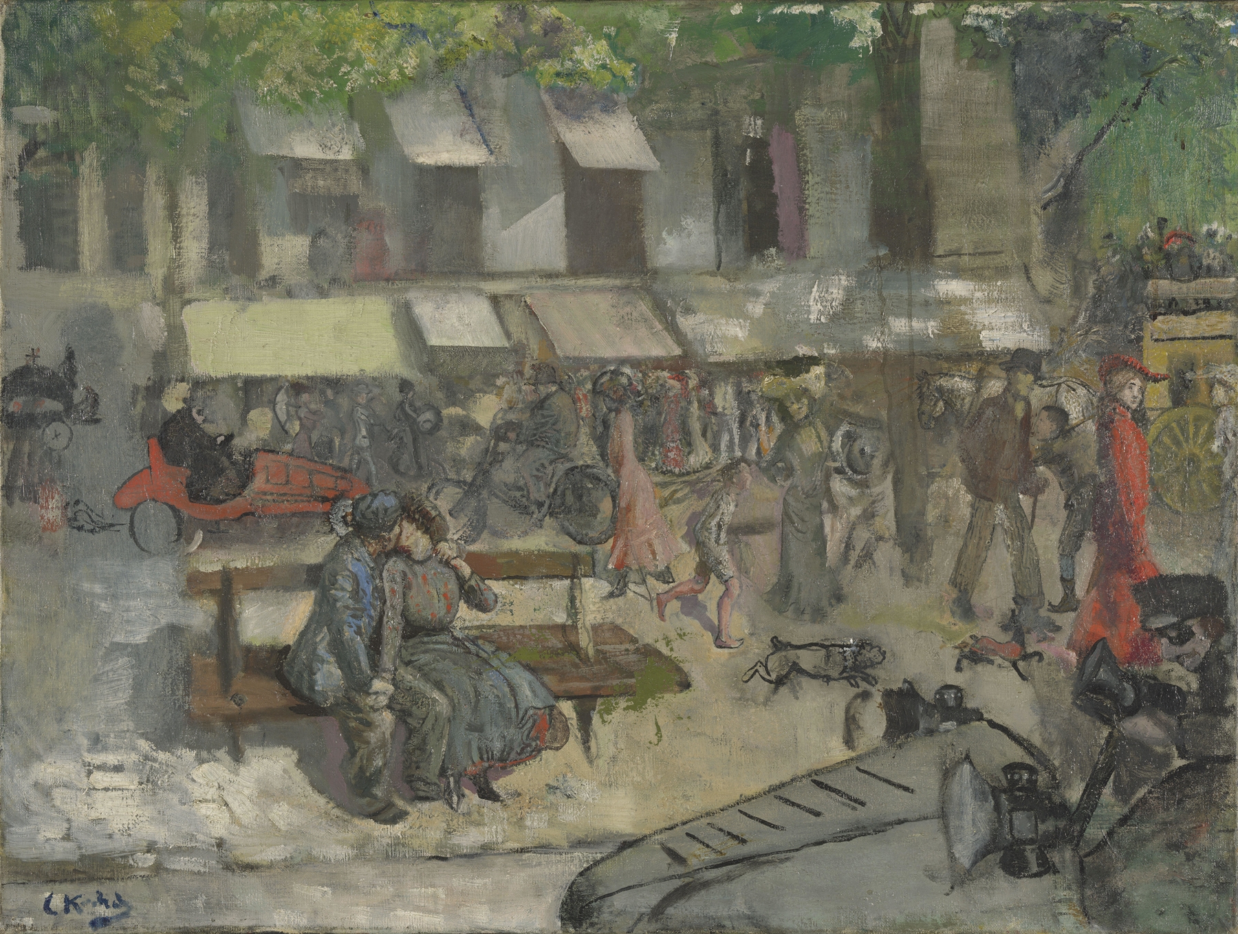 Genre scene depicting a Paris street with café patrons, oil painting by Christian Krohg