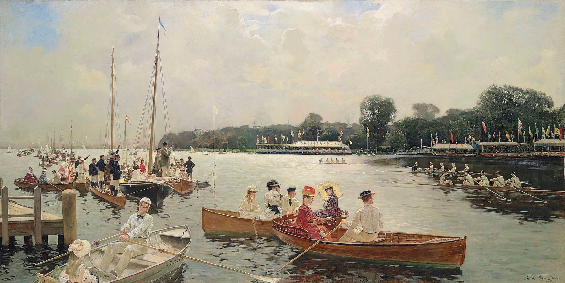 Ruderregatta auf der Außenalster, Hamburg, by Frederick Vezin, public domain