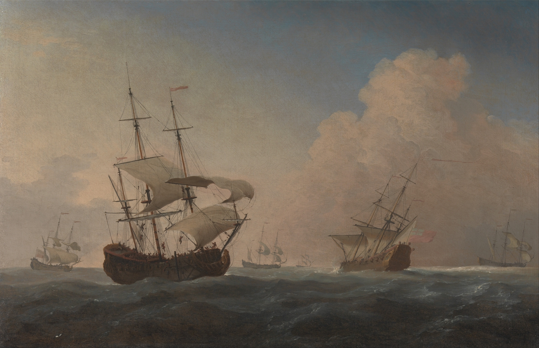 English Warships Heeling in the Breeze Offshore, by Willem van de Velde the Younger, public domain