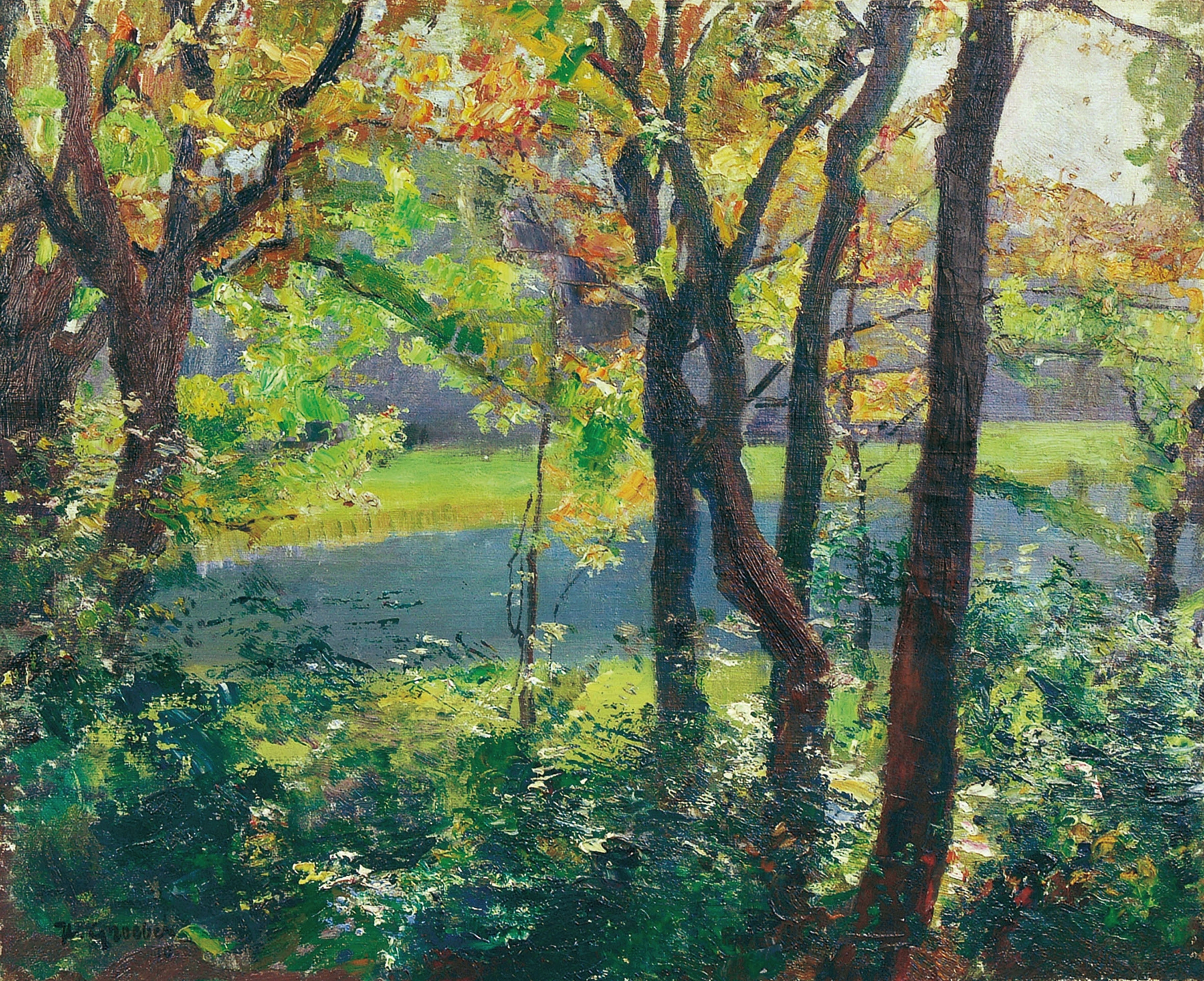 Landscape of Langbürgner See by Hermann Groeber, oil painting