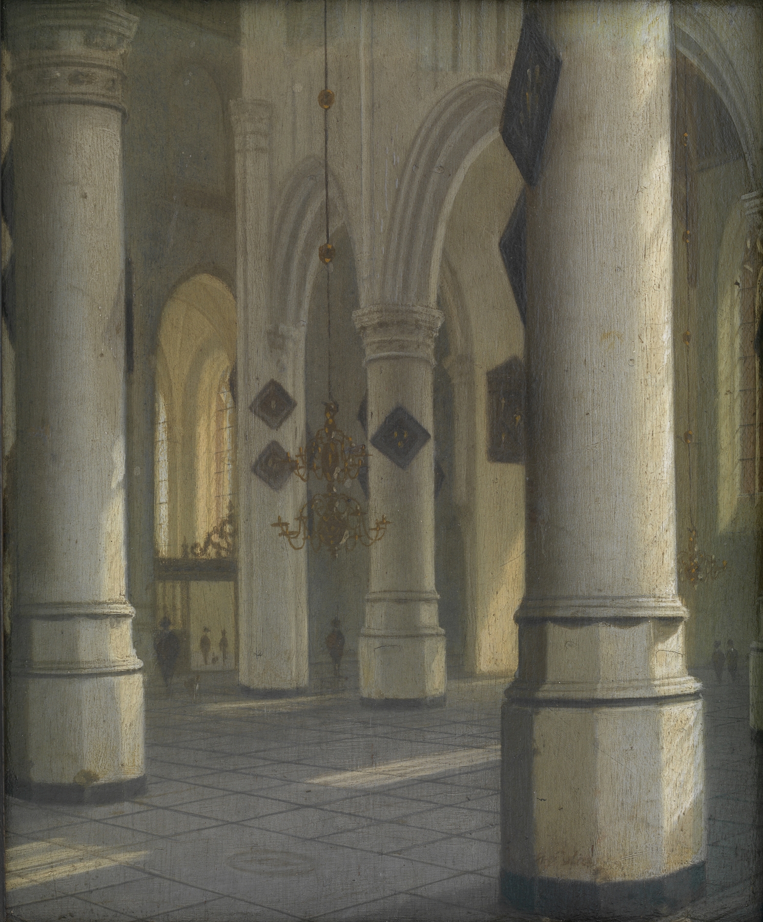 Church Interior oil painting by Hendrick Cornelisz. van Vliet featuring stained glass and intricate arches