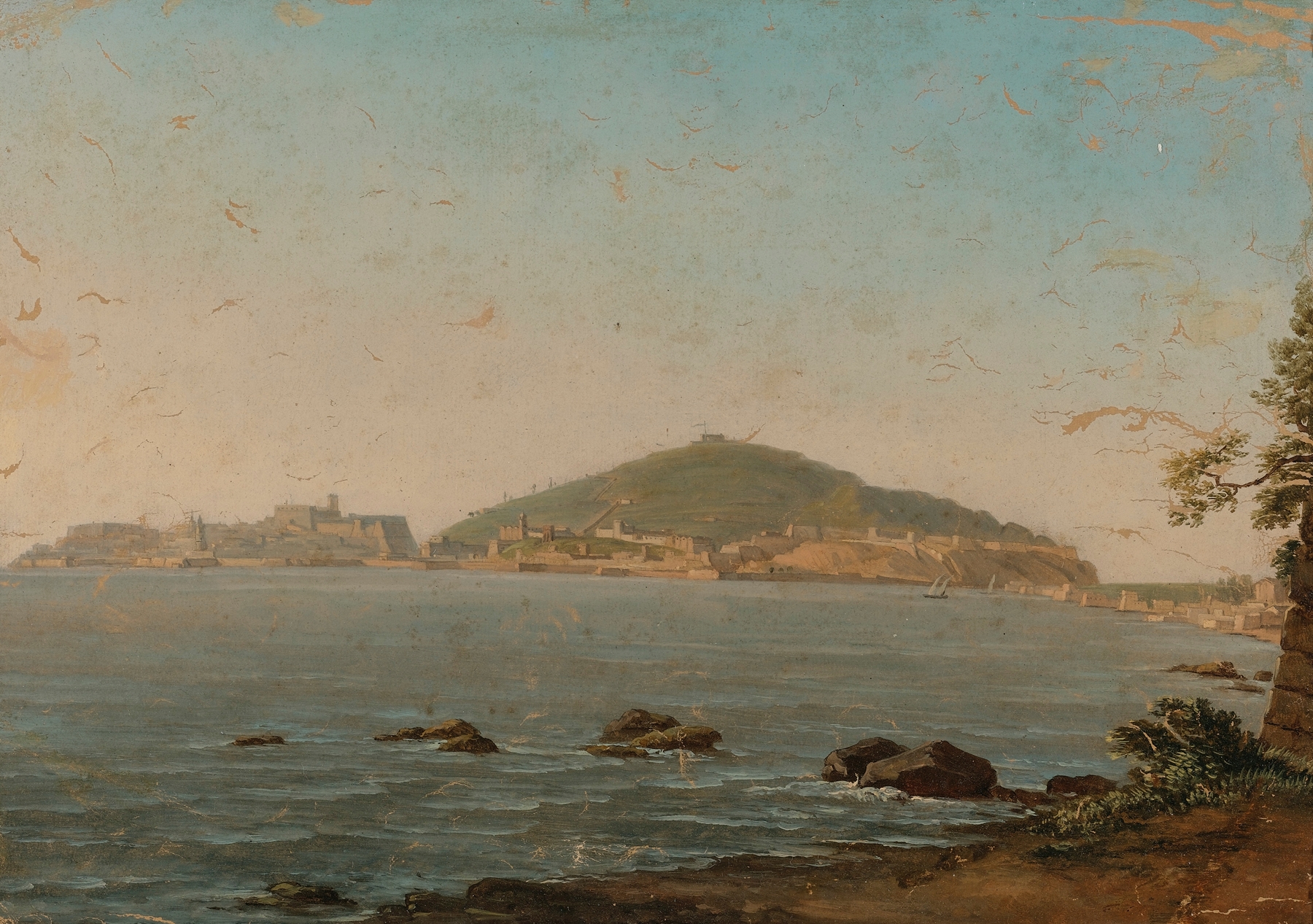 A View Of Naples From The Portici, The Castel Dell’ovo On The Left, by Simon Denis, public domain