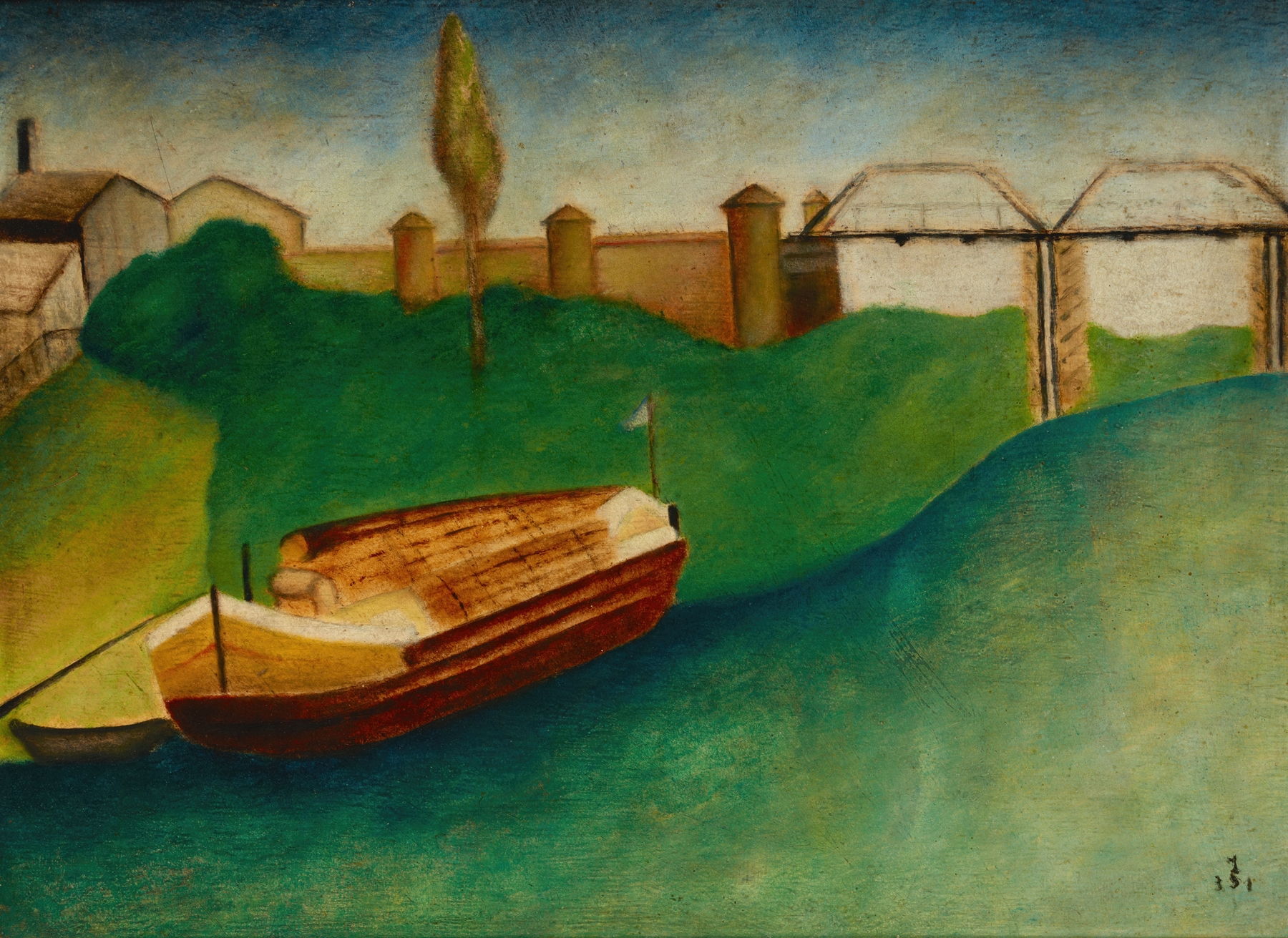 Barge by Jan Spychalski, depicting a serene marine scene with gentle water reflections.