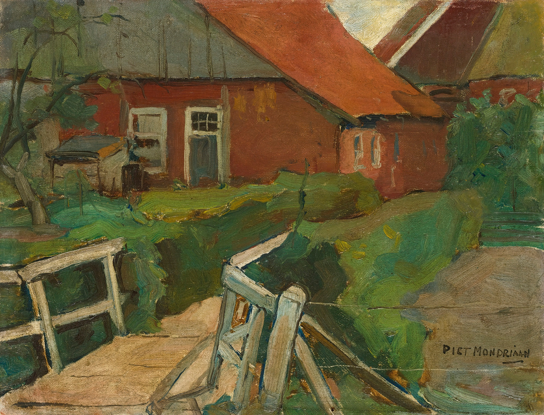 Farm Building With Bridge, by Piet Mondrian, public domain