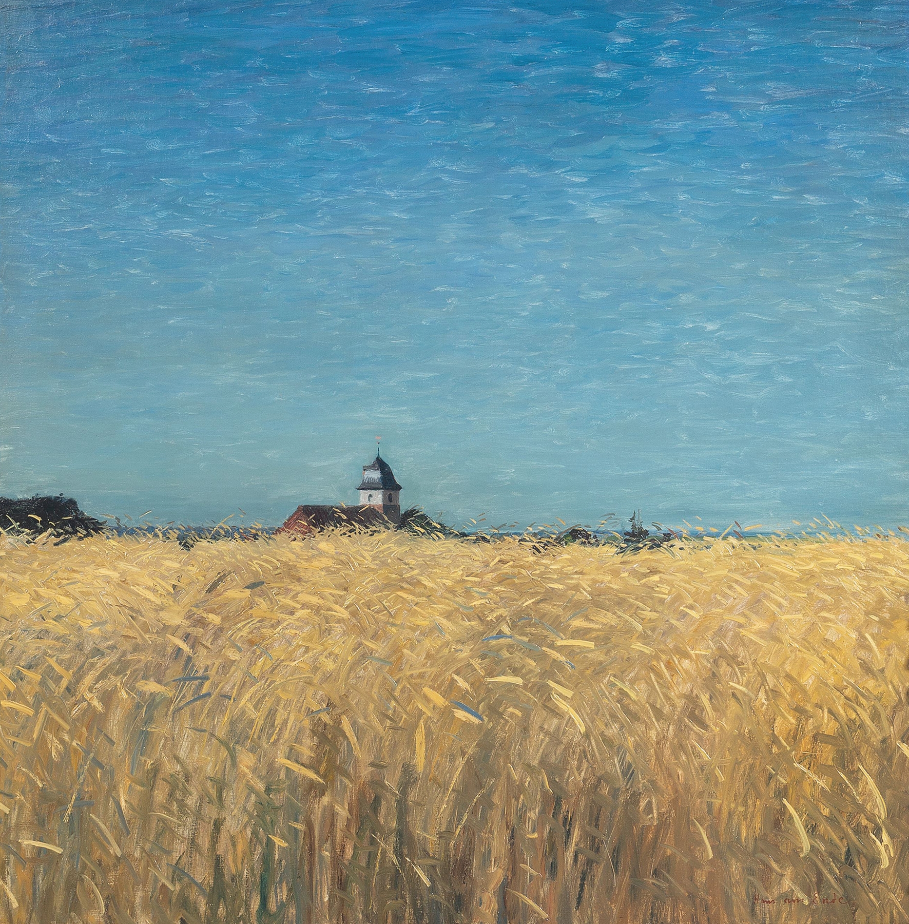 Landscape of a summer field with golden wheat, oil painting by Hans Am Ende