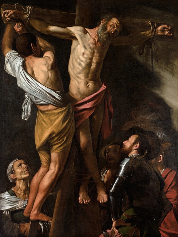 Caravaggio's 'The Crucifixion of Saint Andrew' depicts the martyrdom of Saint Andrew in a dramatic and realistic manner.