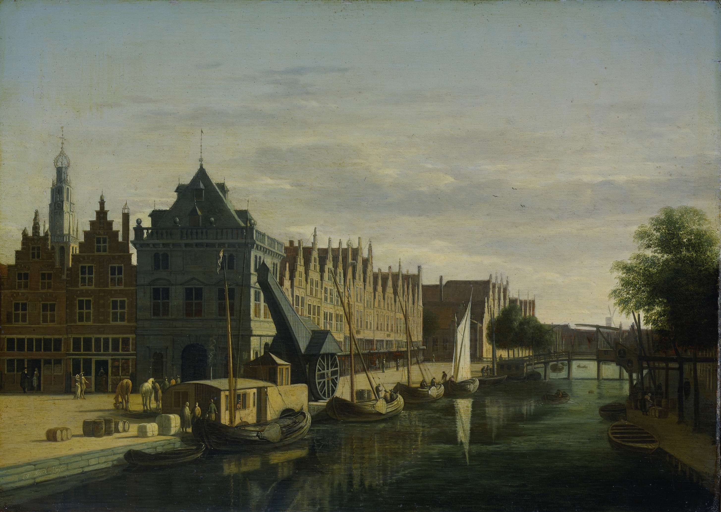 De Waag (Weighing House) and Crane on the Spaarne, Haarlem, by Gerrit Berckheyde, public domain