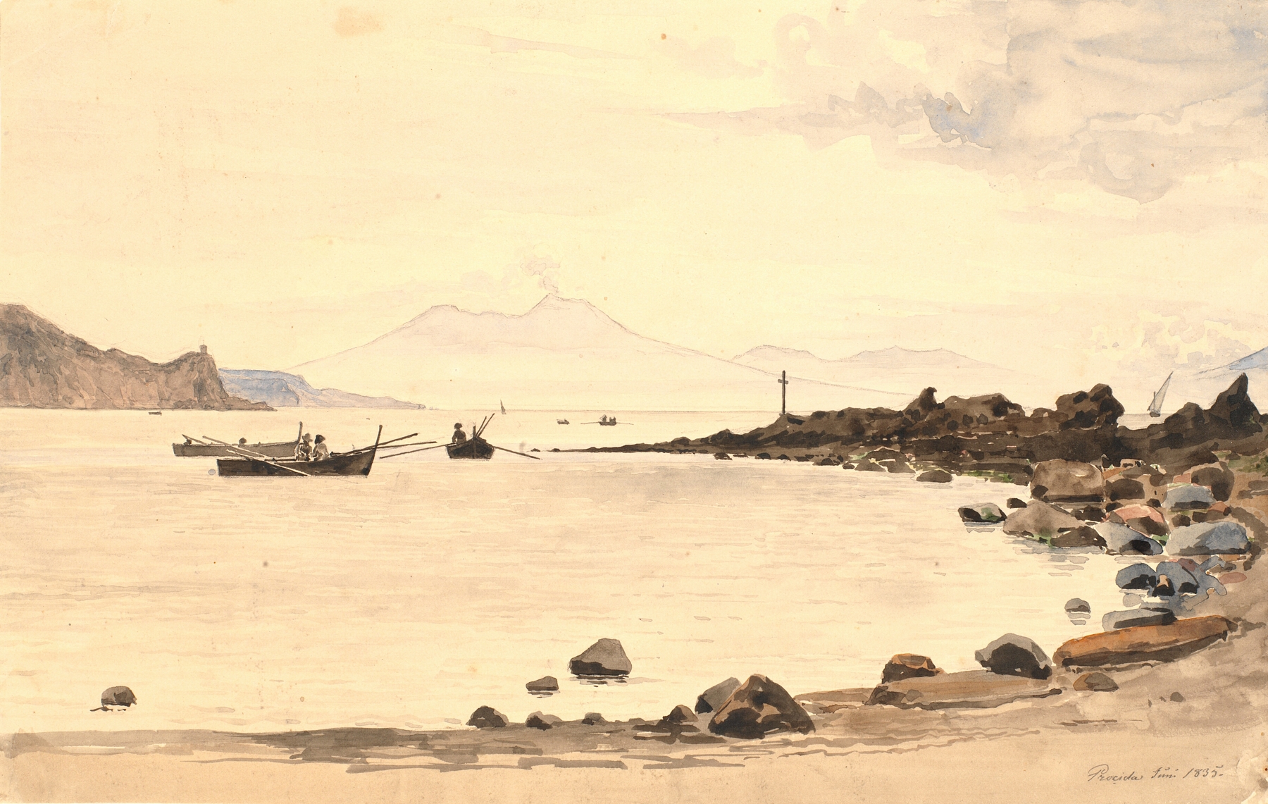 Udsigt mod Vesuv fra Procida, by Martinus Rørbye, public domain