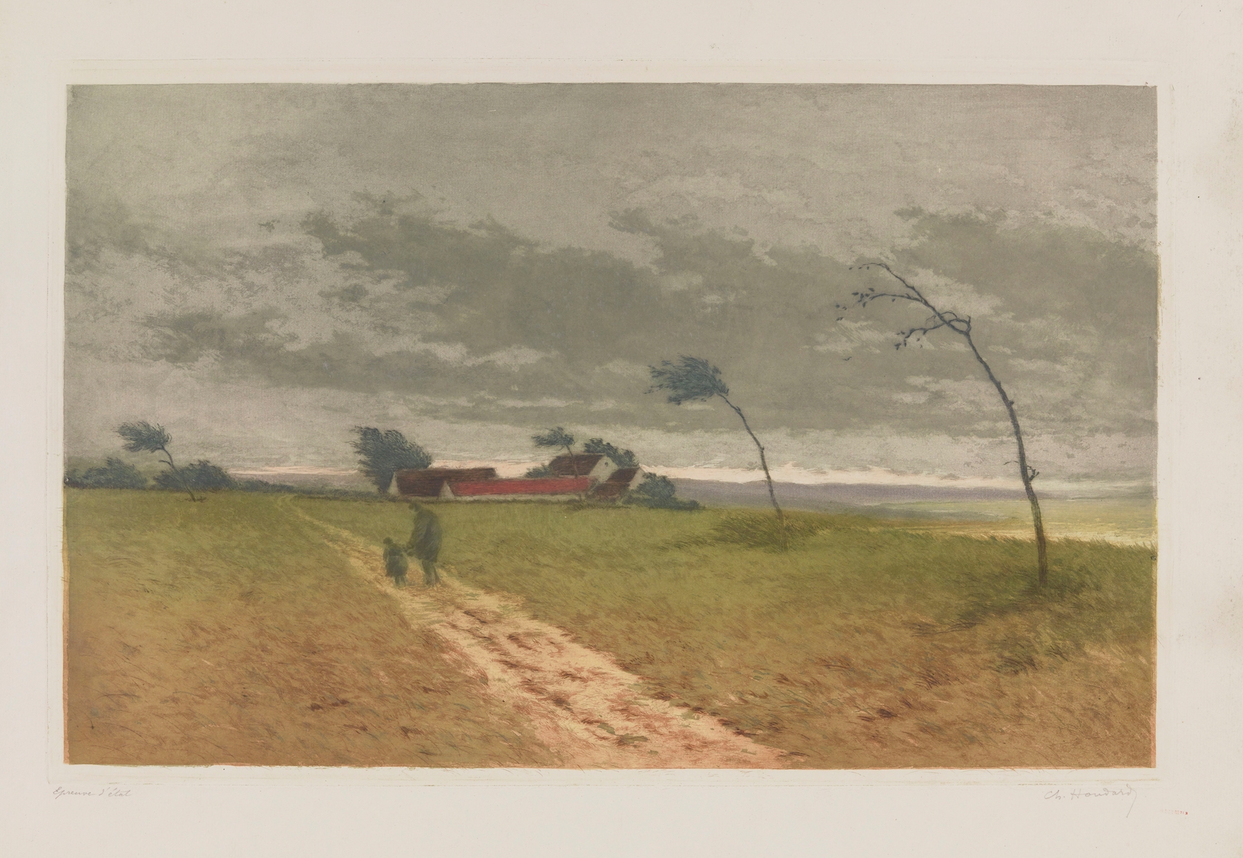 Landscape with stormy clouds and light, oil on canvas by Charles-Louis Houdard