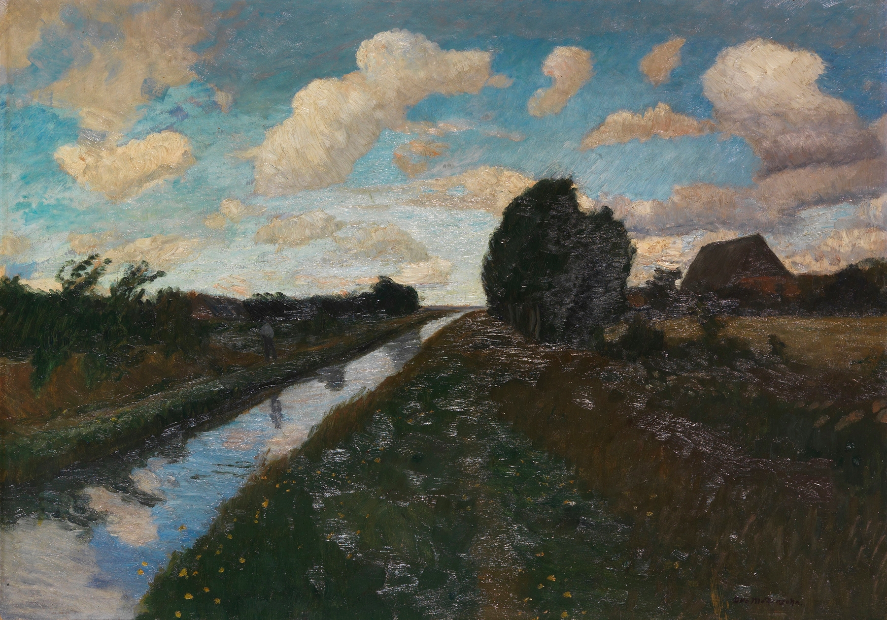 Moorkanal mit hohem Himmel, by Otto Modersohn, public domain