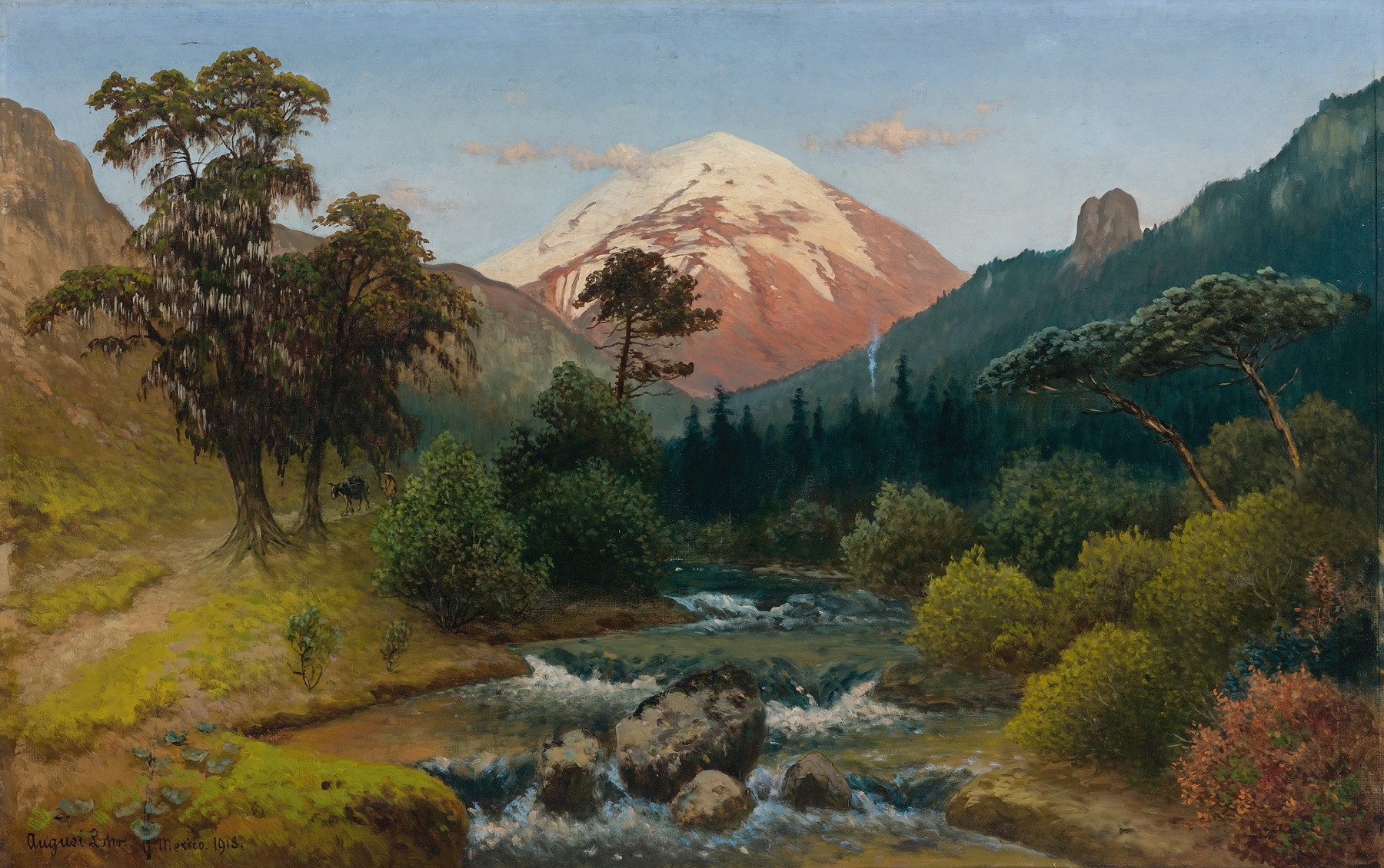 Pico De Orizaba, a landscape by August Löhr, depicting a snow-covered mountain.